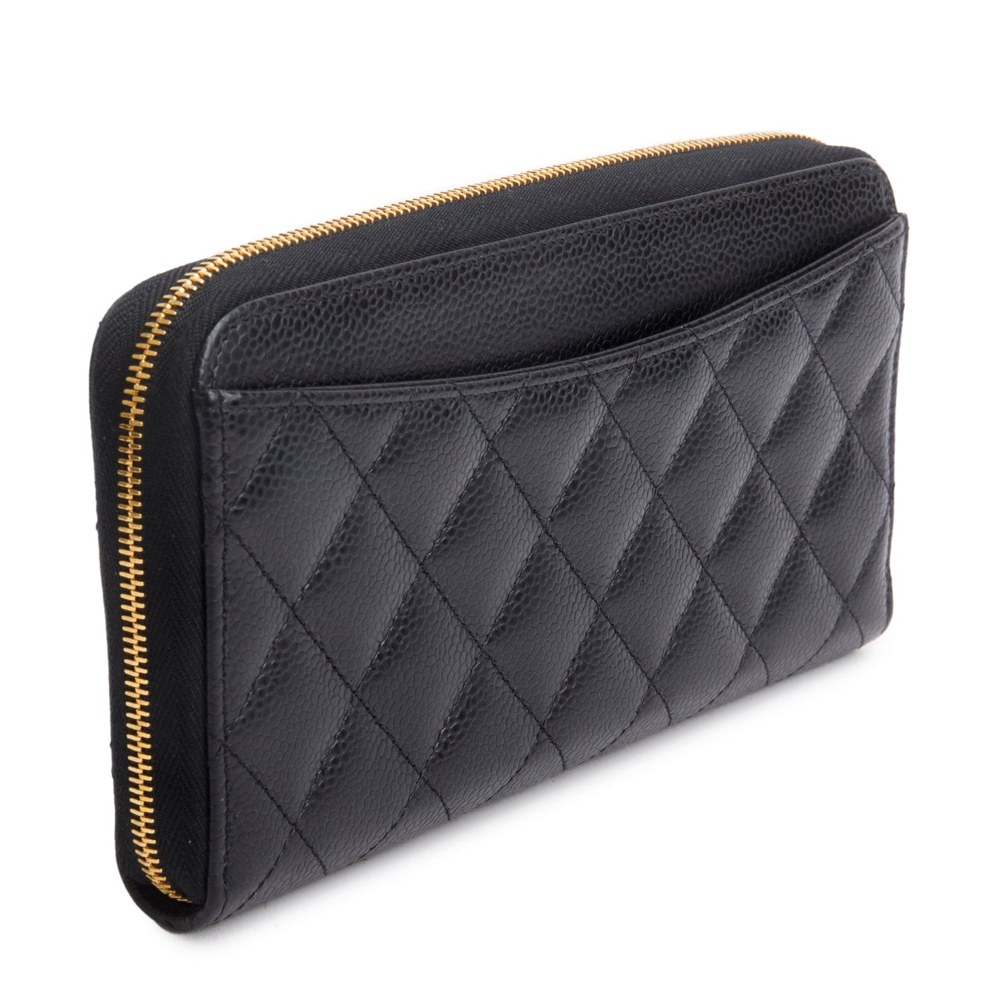 Chanel Black Caviar Quilted Leather Large Gusset Zip Around Wallet