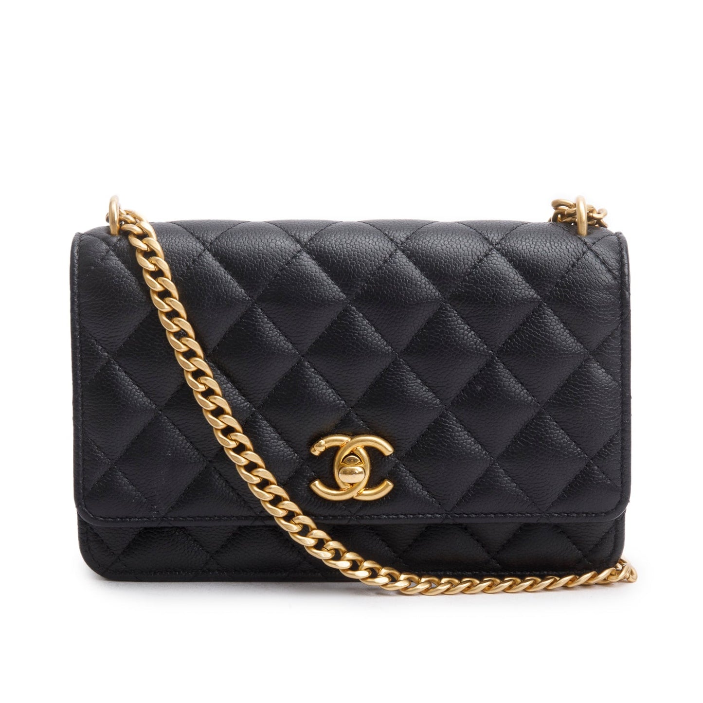 Chanel 2024 Black Quilted Caviar Leather Sweetheart CC Wallet on Chain