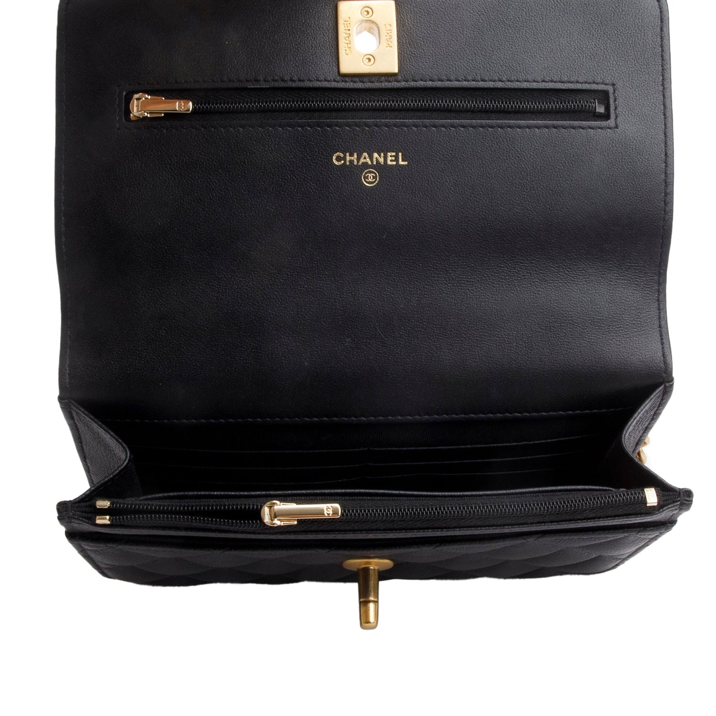 Chanel 2024 Black Quilted Caviar Leather Sweetheart CC Wallet on Chain