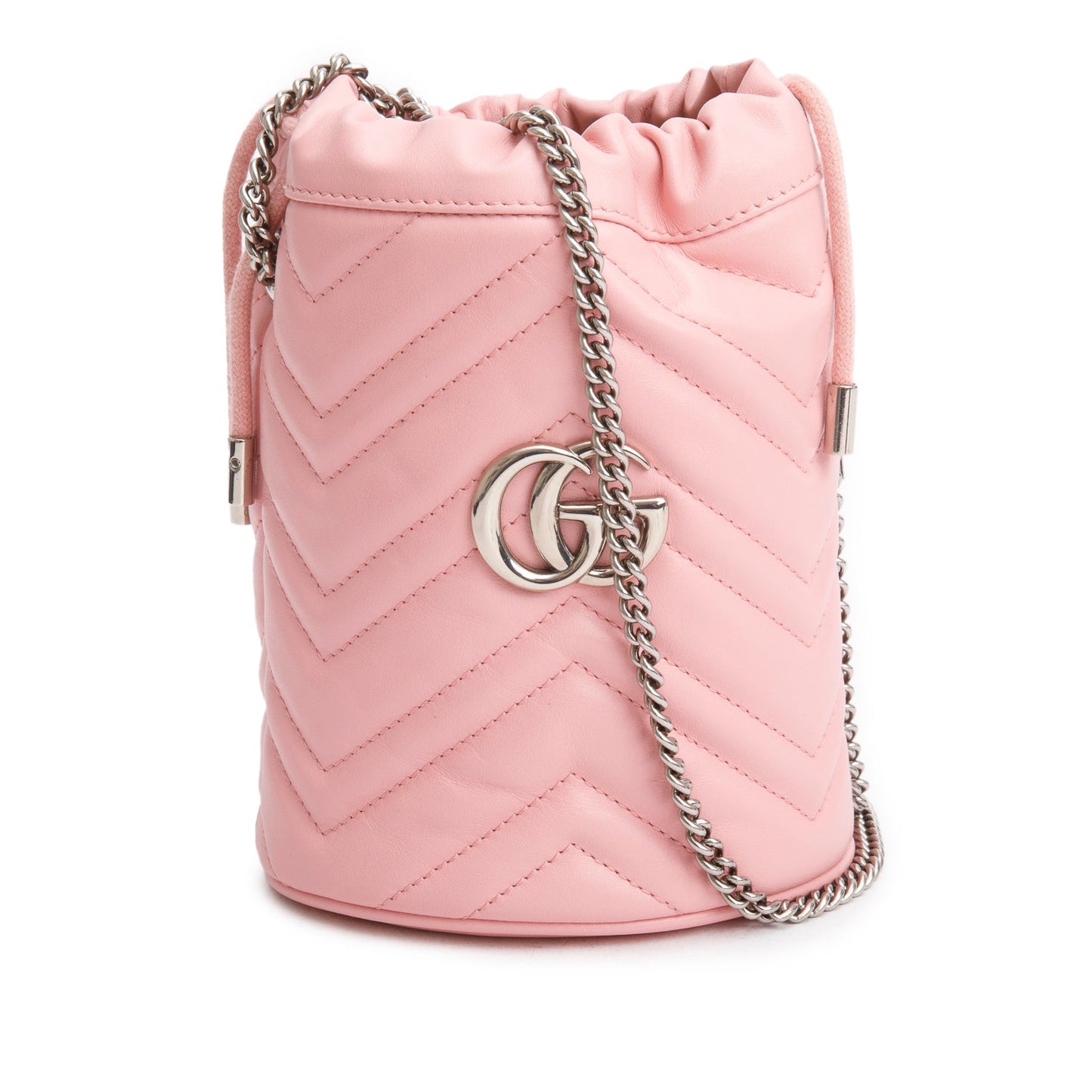Gucci Pink Calfskin Matelasse Mini GG Marmont 2.0 Bucket Bag