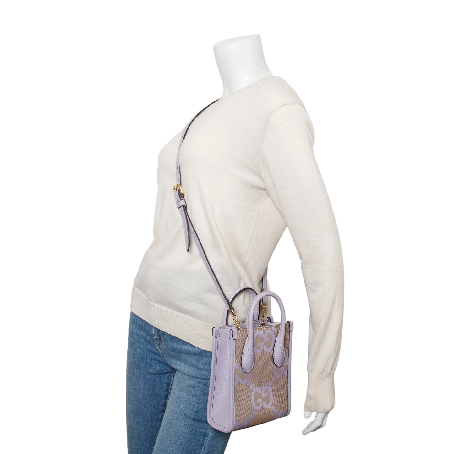 Gucci Purple Monogram Jumbo GG Textured Dollar Calfskin Mini Tote Bag