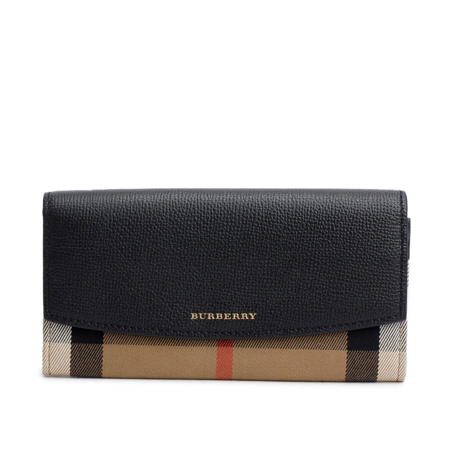 Burberry Check Canvas Black  Leather Trim Porter Continental Flap Wallet