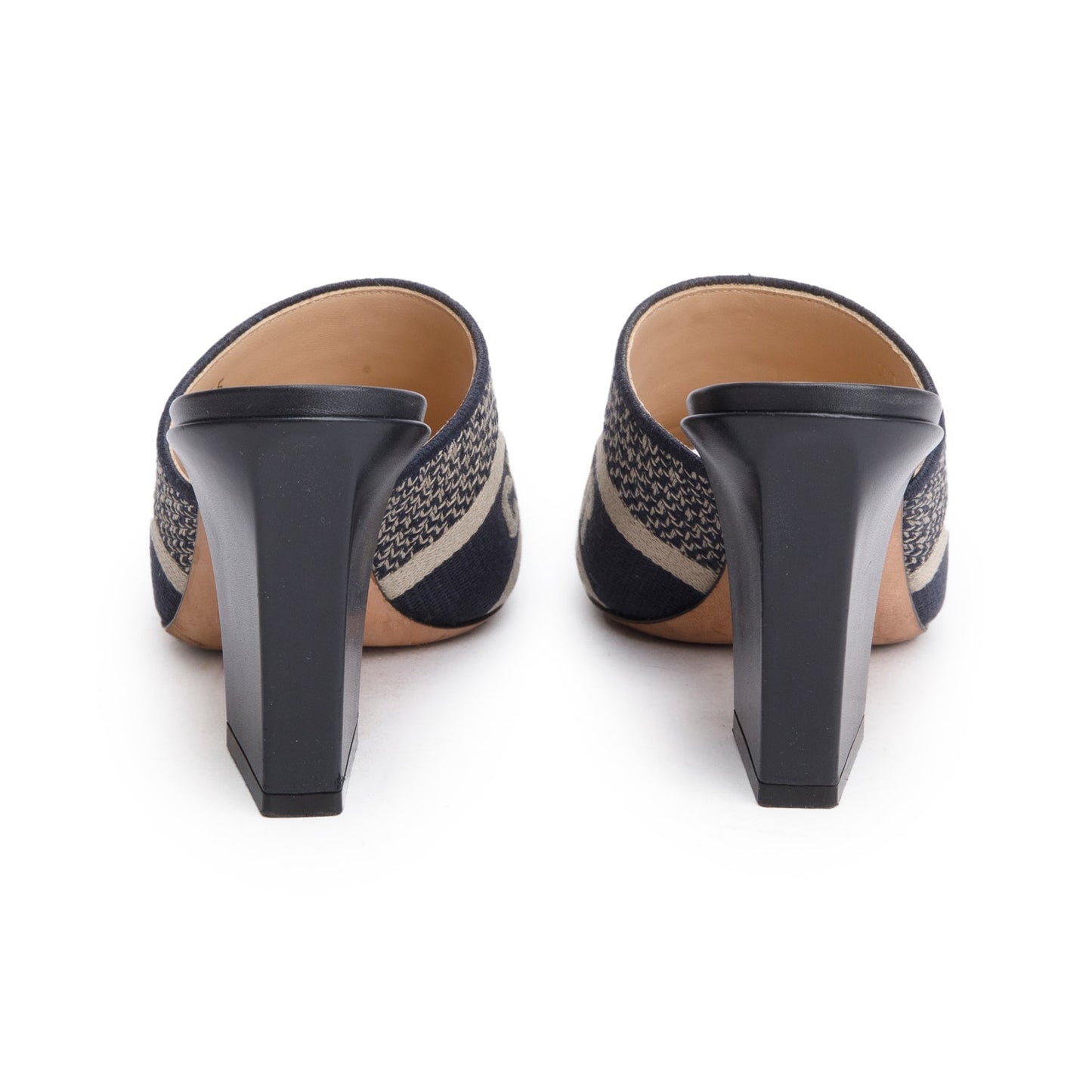 Christian Dior Deep Blue Embroidered Cotton Heeled Dway Slide, Size 35