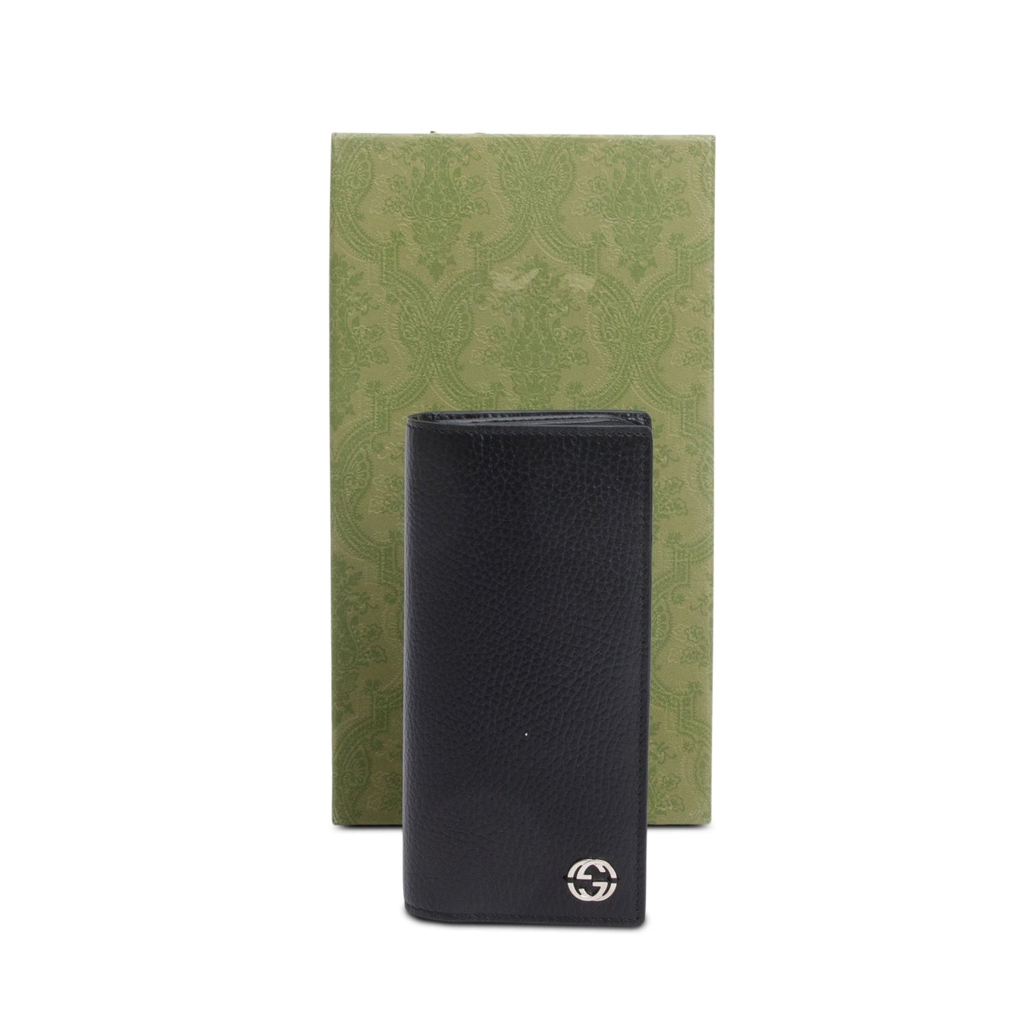 Gucci Black Grained Leather Interlocking GG Long Wallet