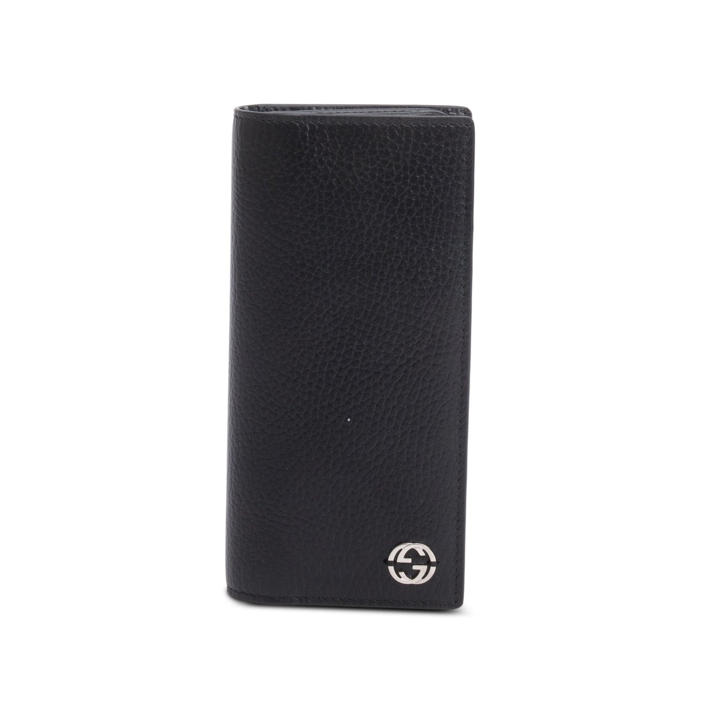 Gucci Black Grained Leather Interlocking GG Long Wallet