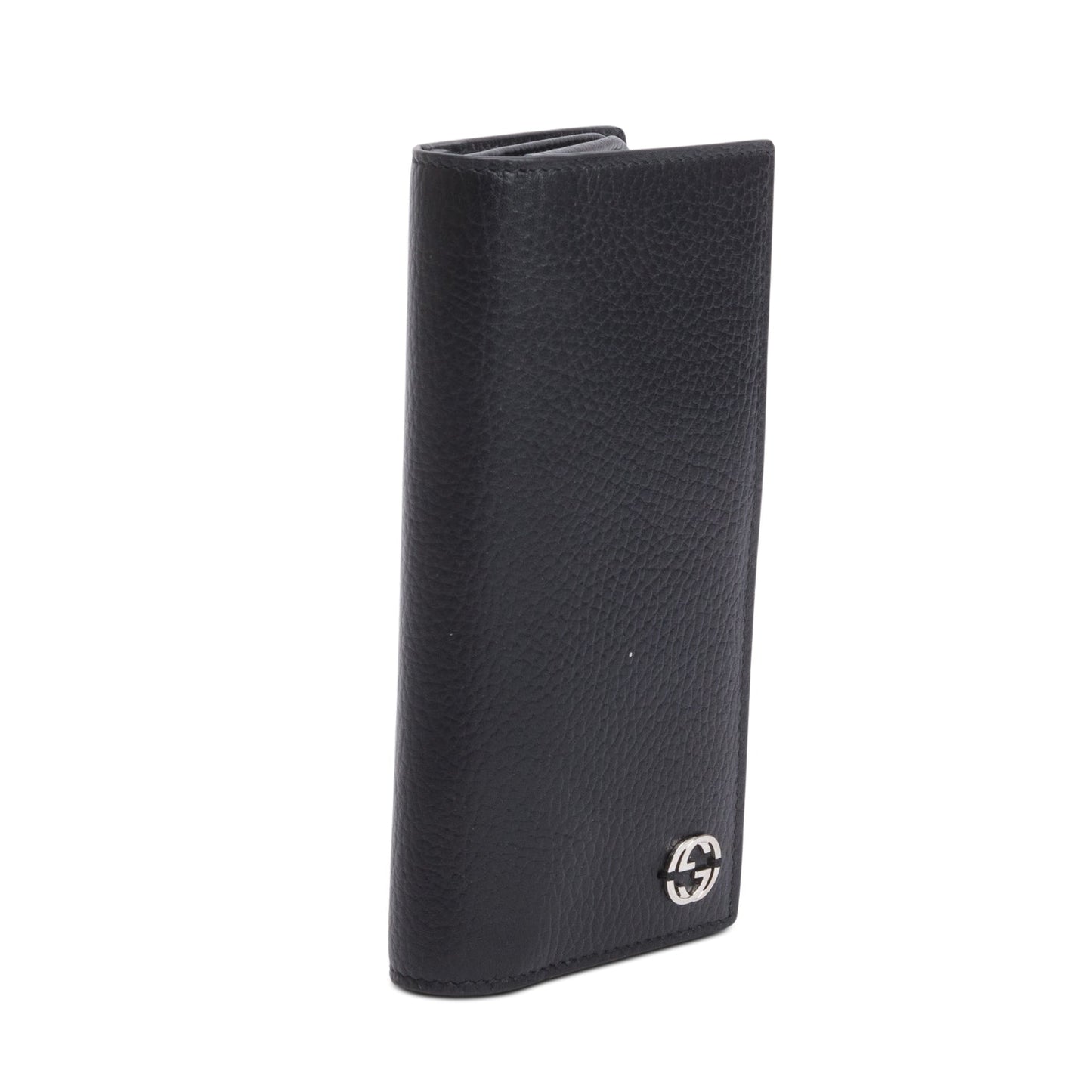 Gucci Black Grained Leather Interlocking GG Long Wallet