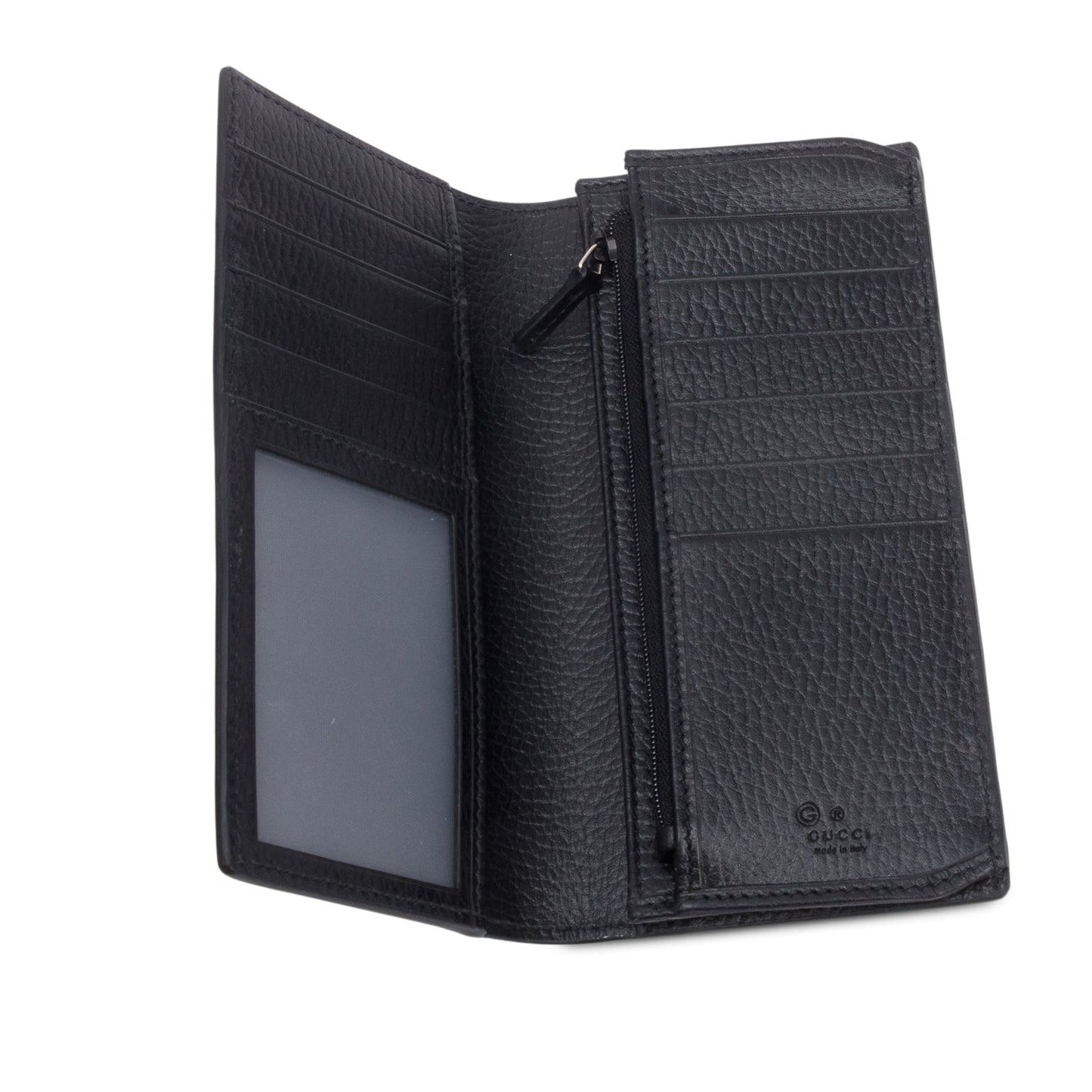Gucci Black Grained Leather Interlocking GG Long Wallet