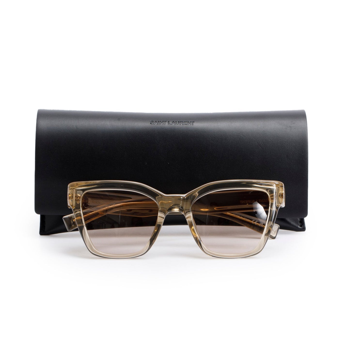 Saint Laurent Neutral Transparent Acetate Square Sunglasses