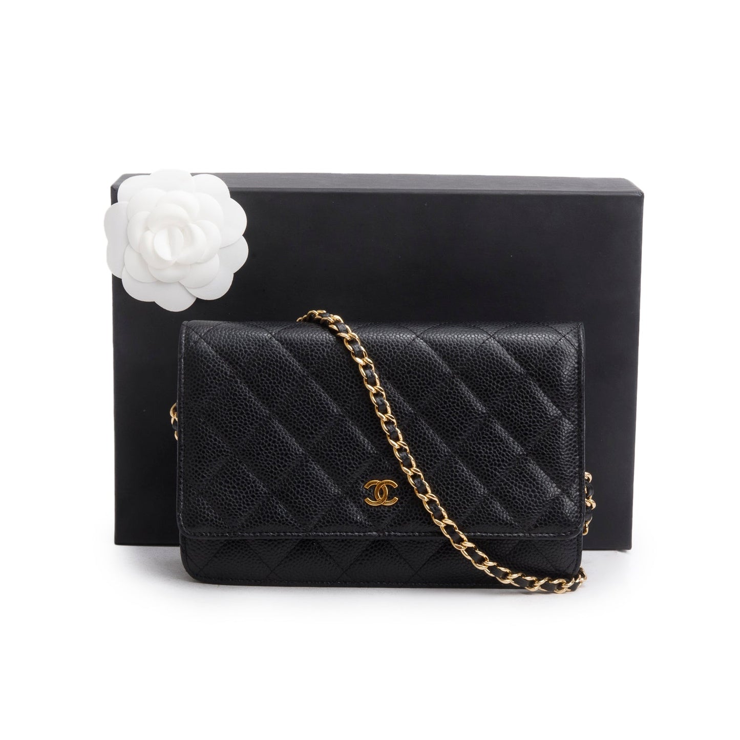 Chanel Black Quilted Caviar Leather Classic Wallet on Chain