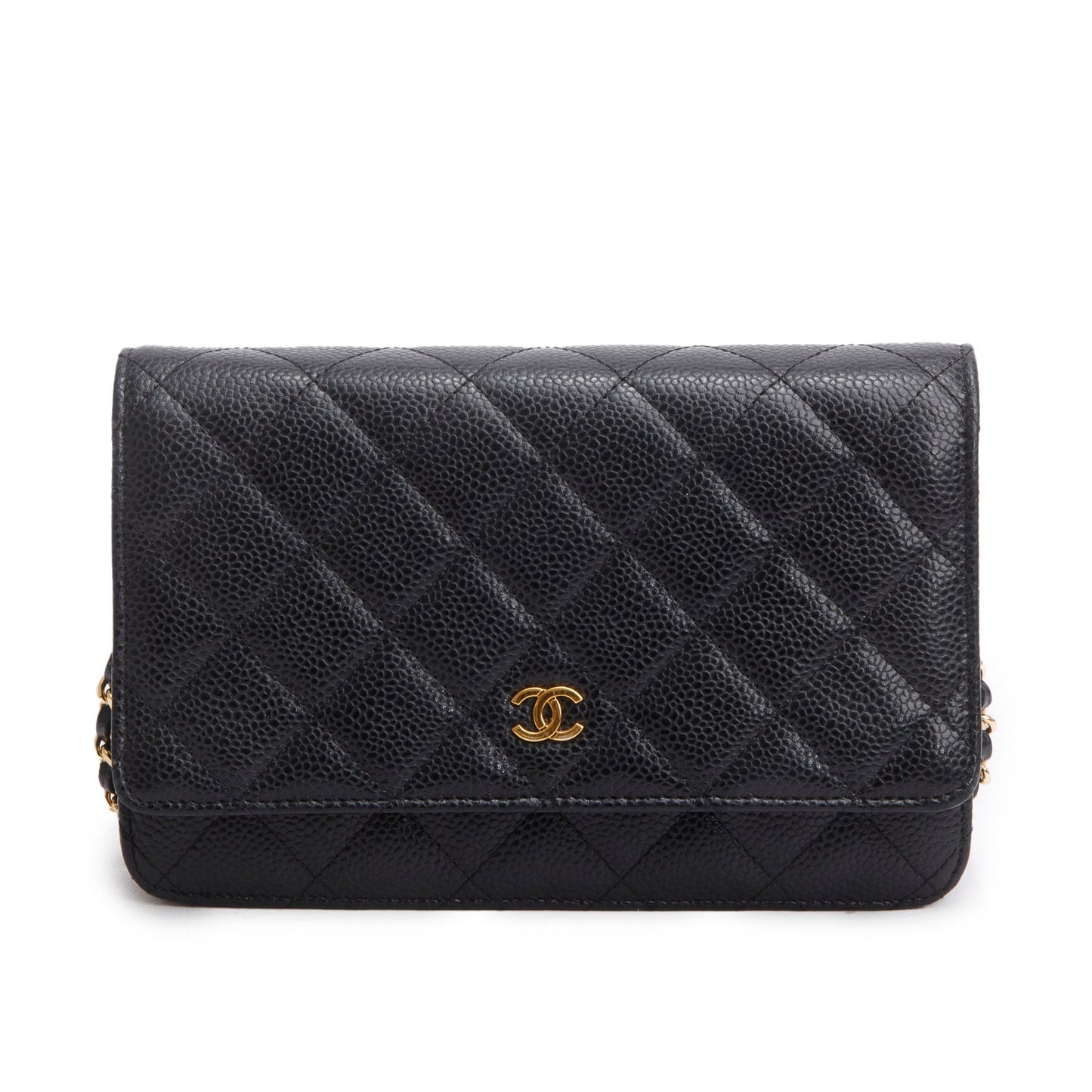 Chanel Black Quilted Caviar Leather Classic Wallet on Chain