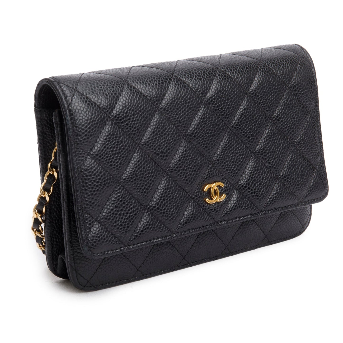 Chanel Black Quilted Caviar Leather Classic Wallet on Chain