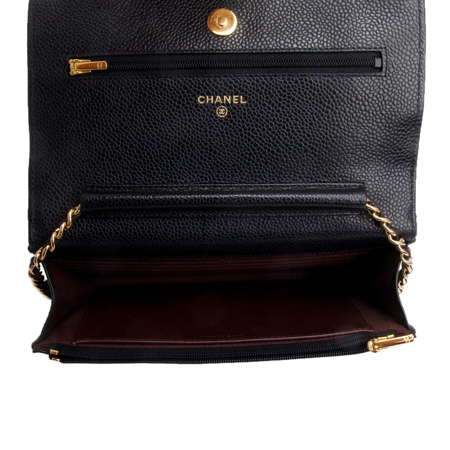 Chanel Black Quilted Caviar Leather Classic Wallet on Chain