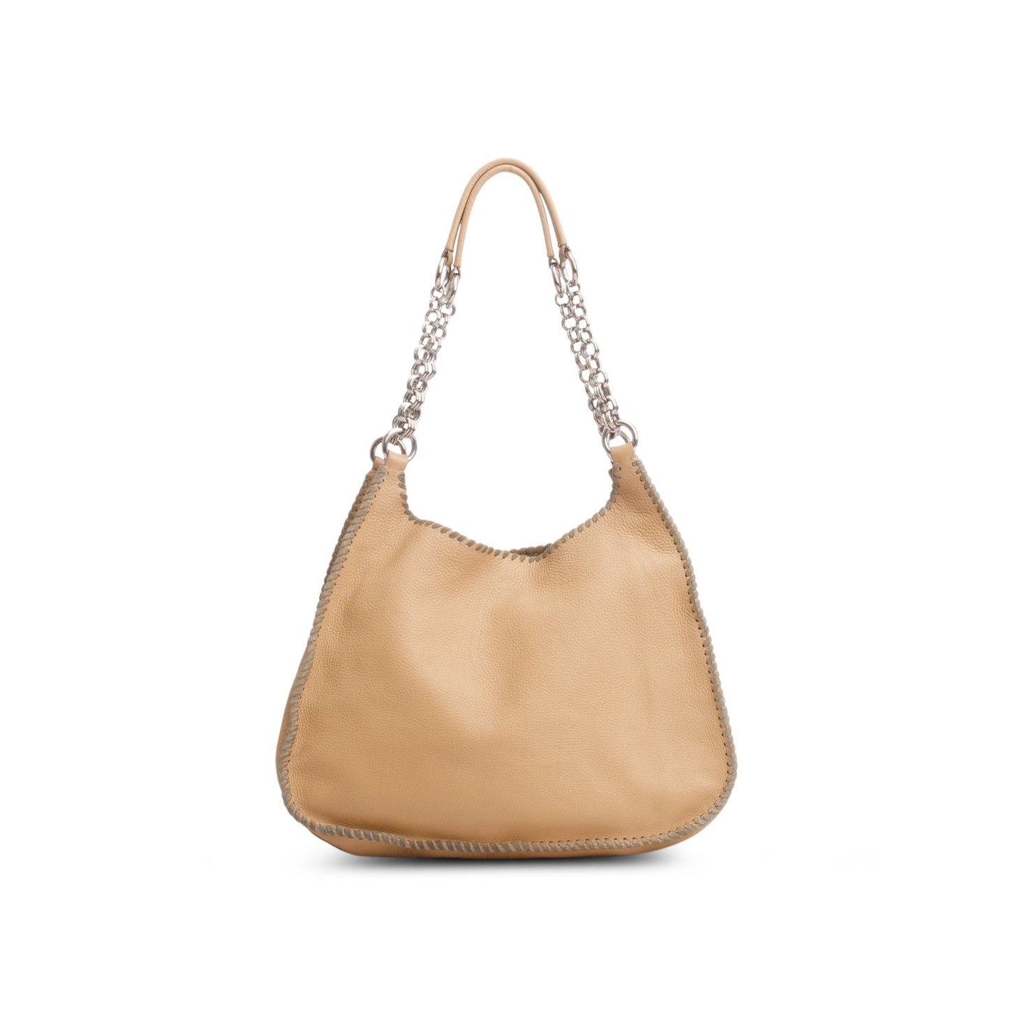 Prada Brown Vitello Daino Whipstitch Chain Hobo