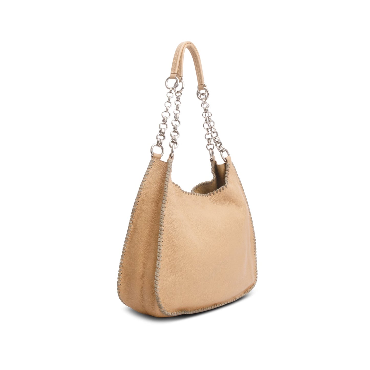 Prada Brown Vitello Daino Whipstitch Chain Hobo