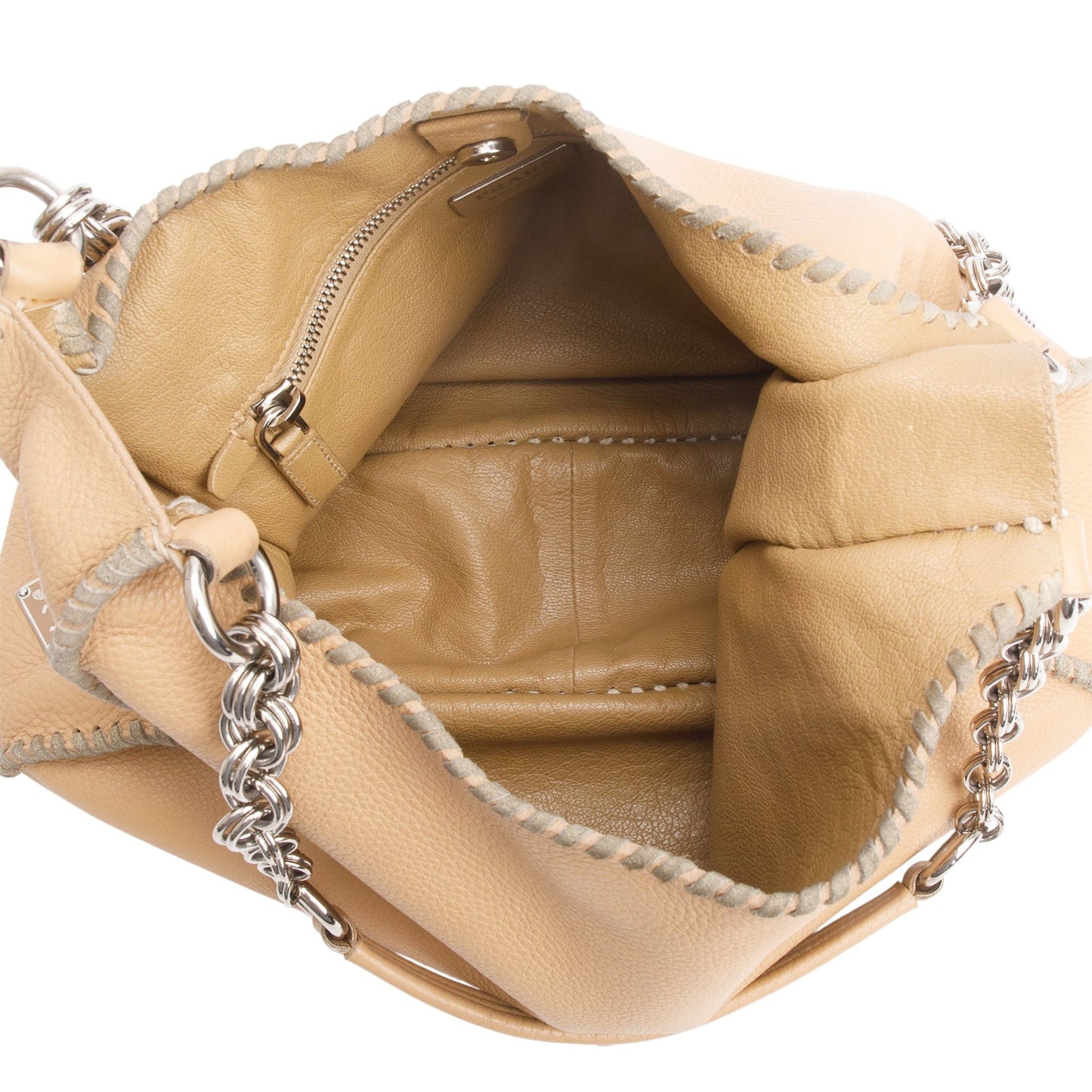 Prada Brown Vitello Daino Whipstitch Chain Hobo
