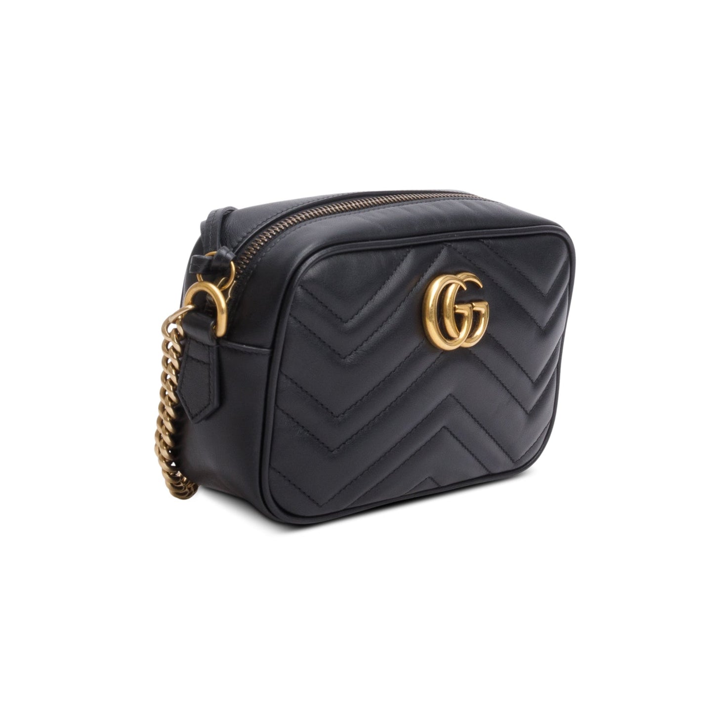Gucci Black Calfskin Matelasse Mini GG Marmont Chain Shoulder Bag