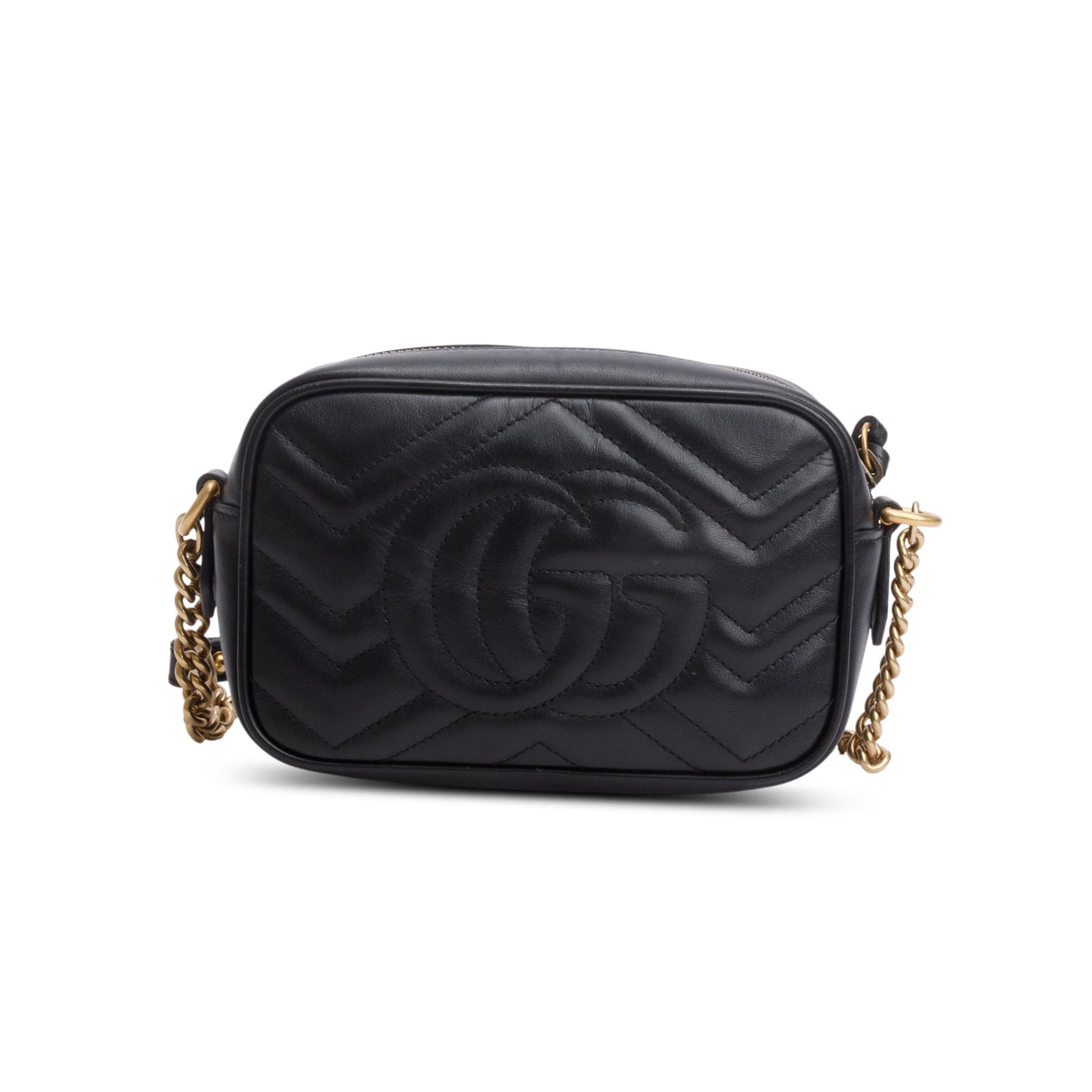 Gucci Black Calfskin Matelasse Mini GG Marmont Chain Shoulder Bag