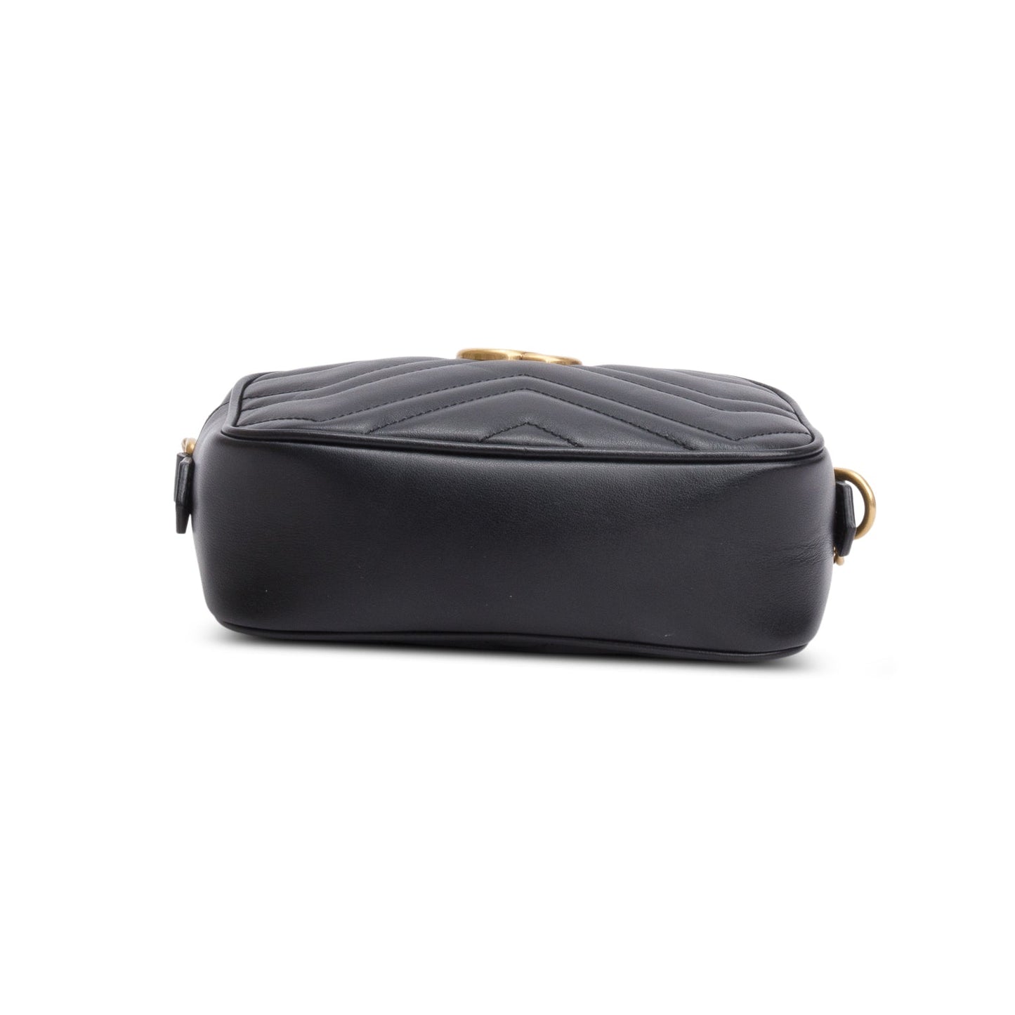 Gucci Black Calfskin Matelasse Mini GG Marmont Chain Shoulder Bag