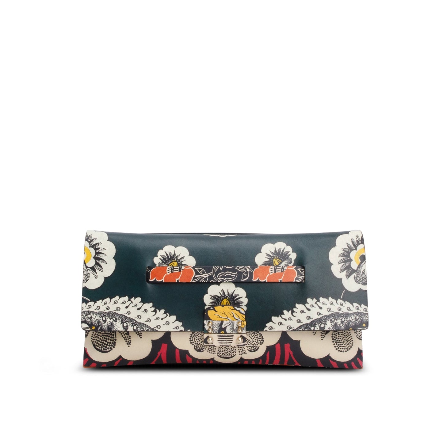 Valentino Multicolor Calfskin Floral Mime Clutch