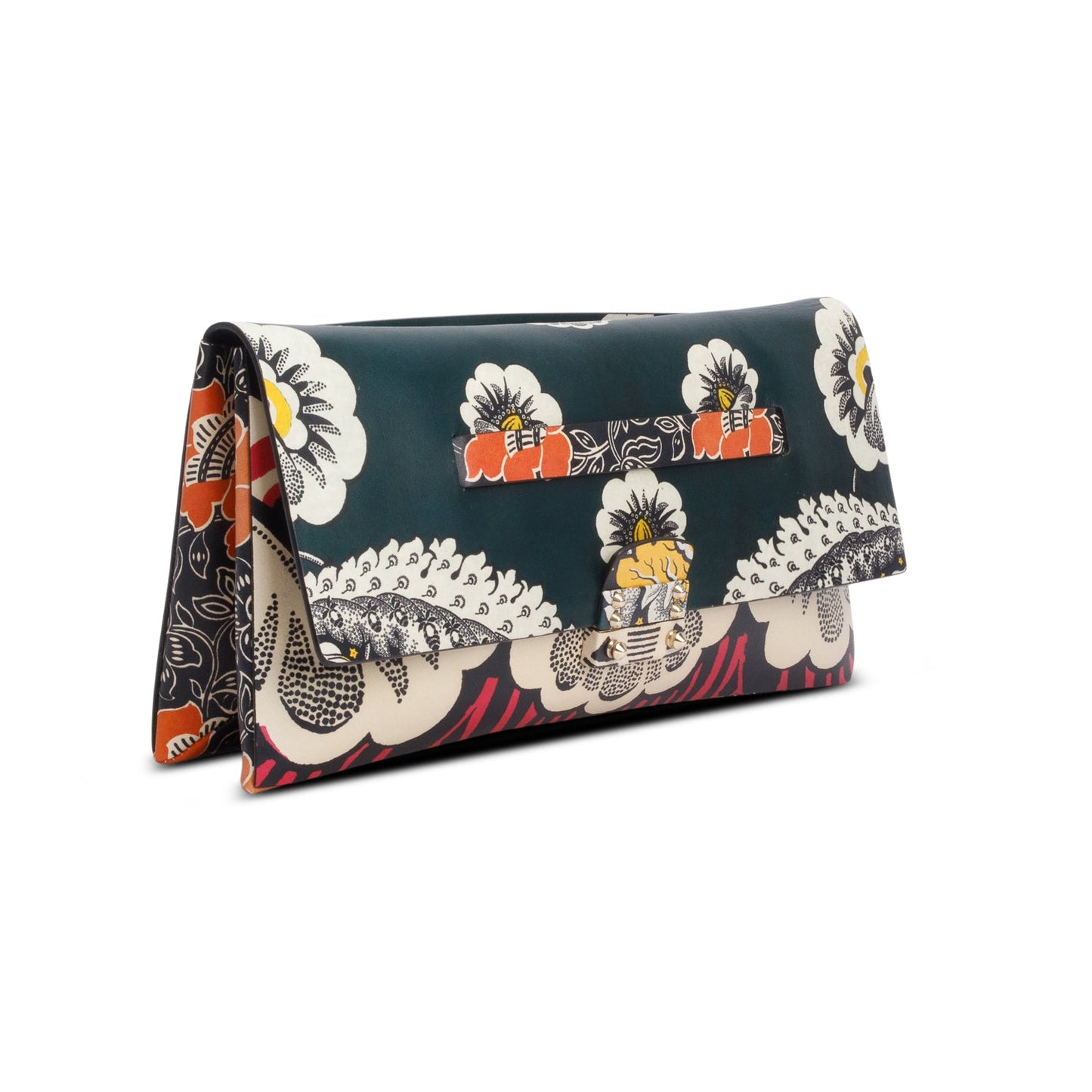 Valentino Multicolor Calfskin Floral Mime Clutch