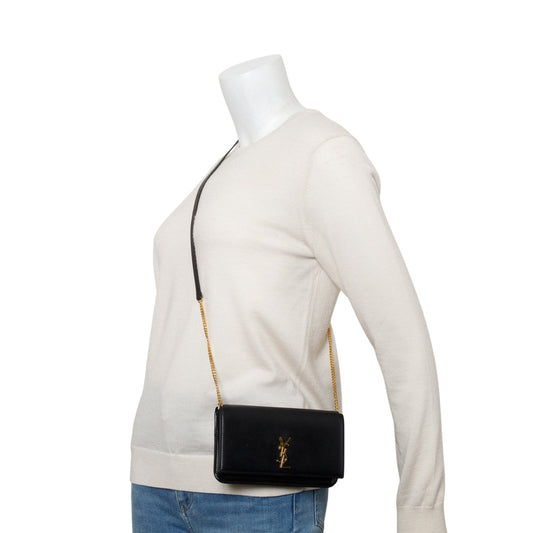 Saint Laurent 2022 Black Calfskin Leather Cassandre Phone Holder