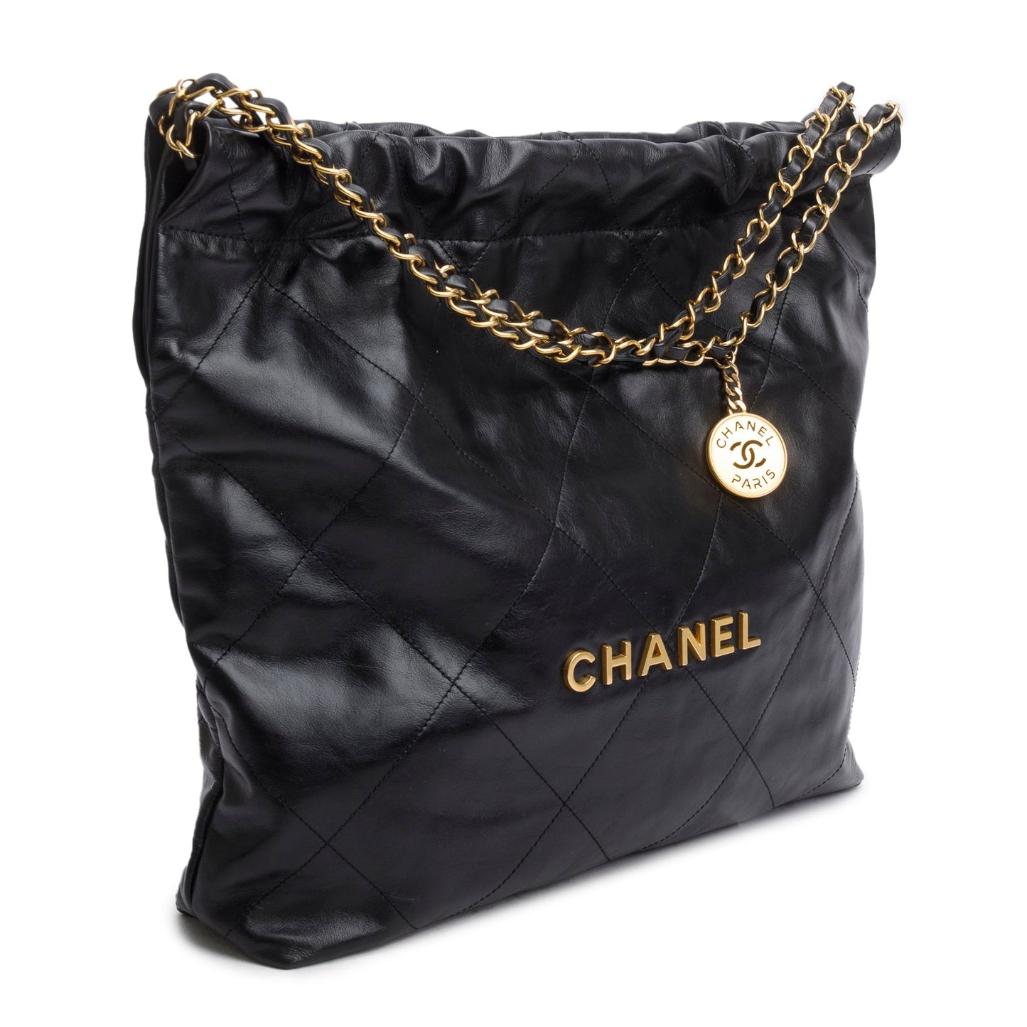 Chanel Black Shiny Calfskin Quilted Small Chanel 22
