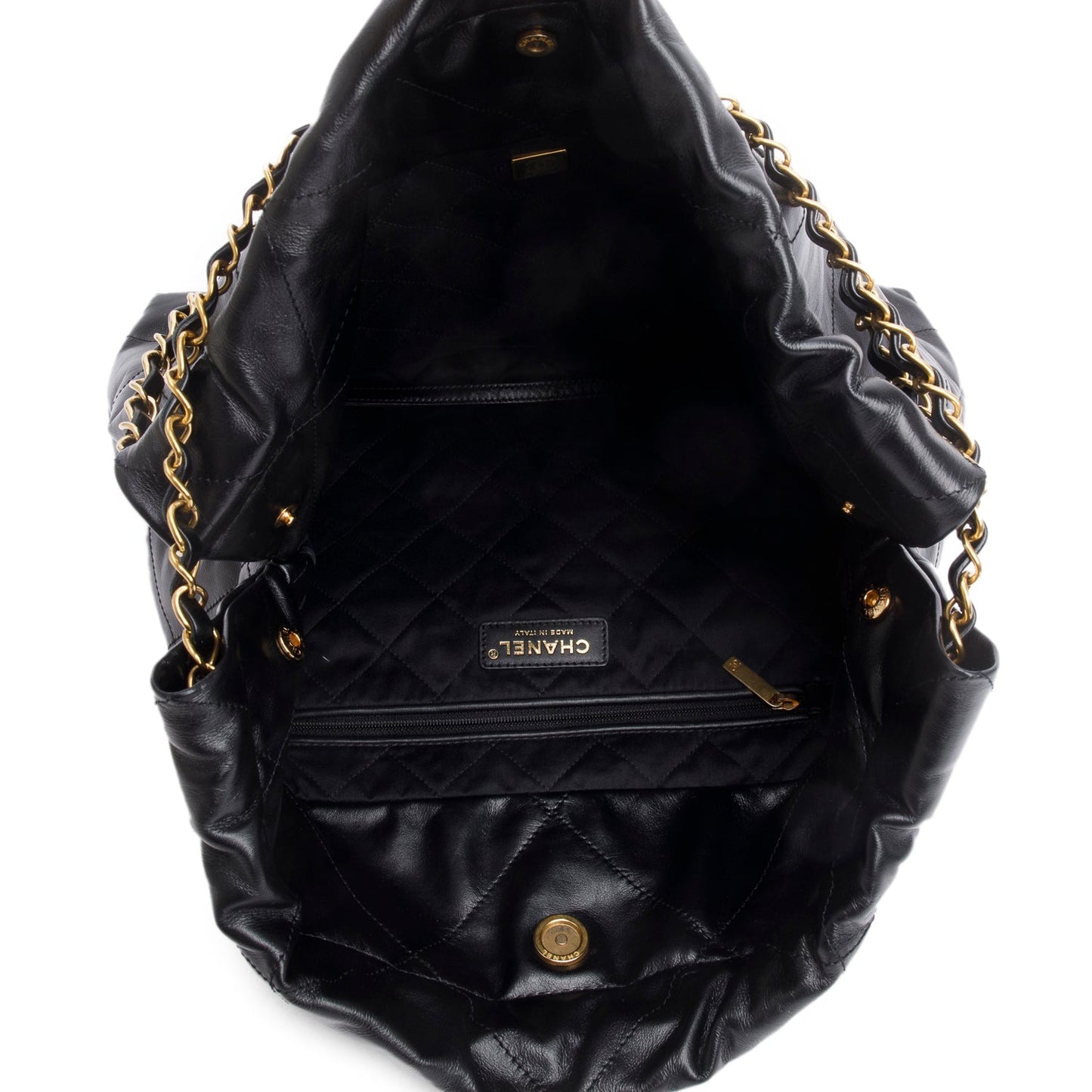 Chanel Black Shiny Calfskin Quilted Small Chanel 22