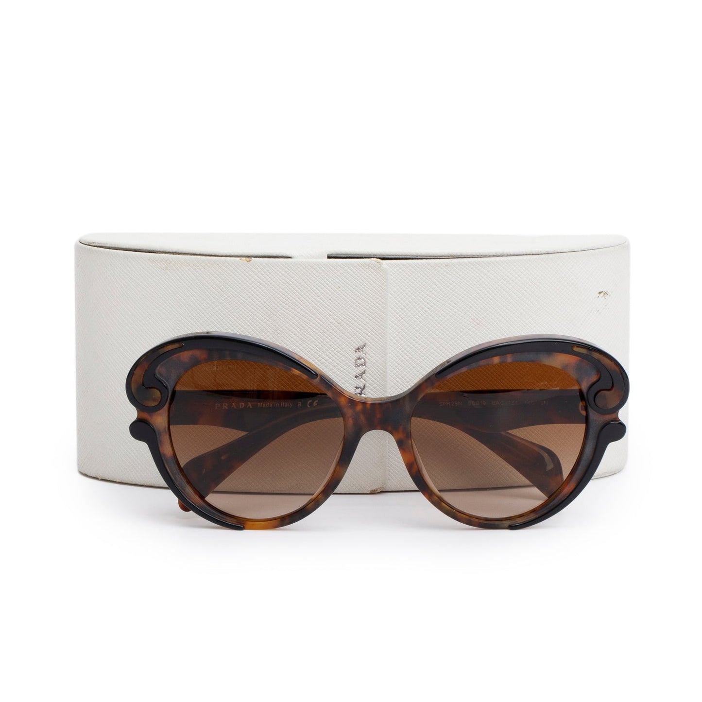 Prada SPR28N Brown Tortoise Acetate Baroque Cat Eye Sunglasses