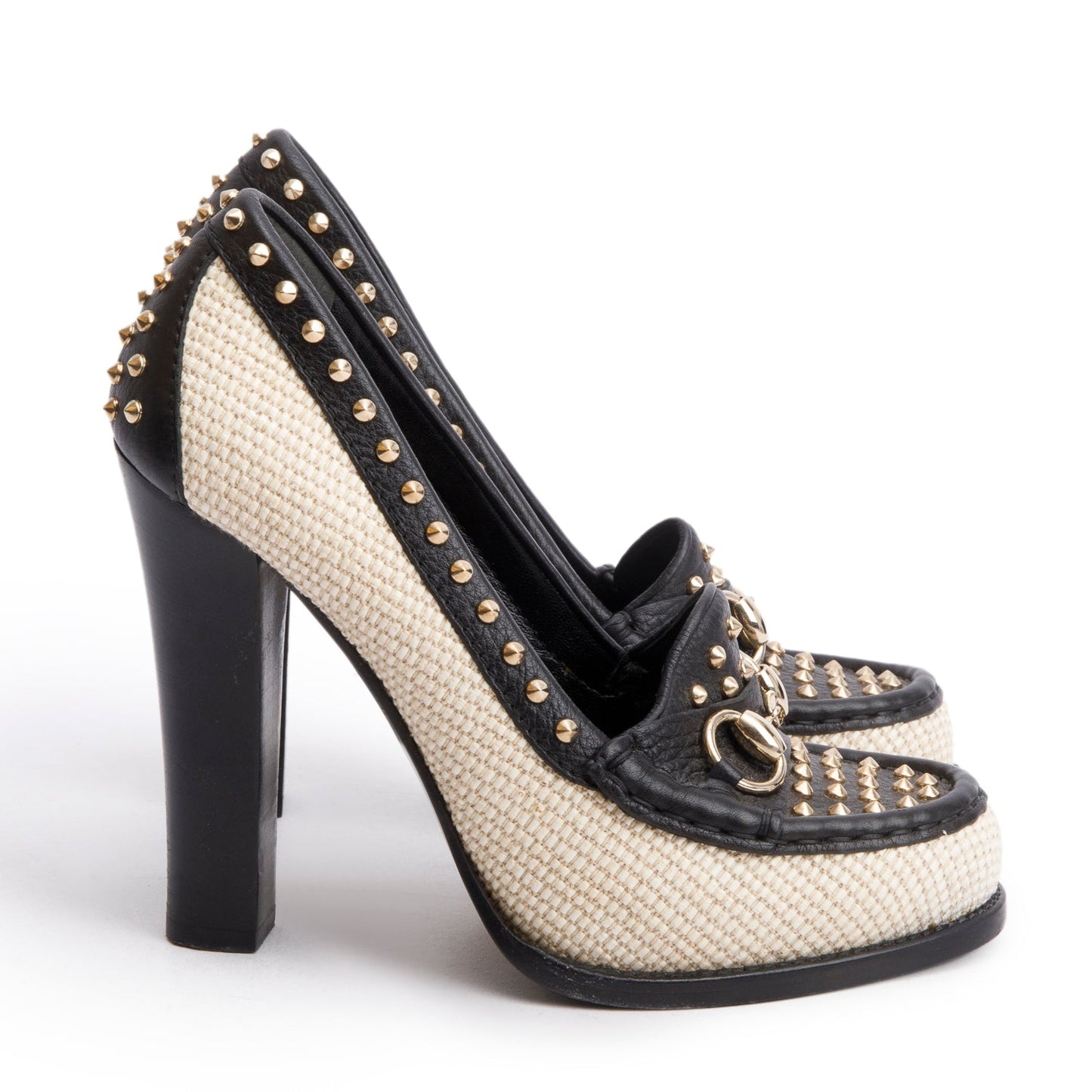 Gucci Black Leather Kid Scamosciato Horsebit Pumps, Size 38