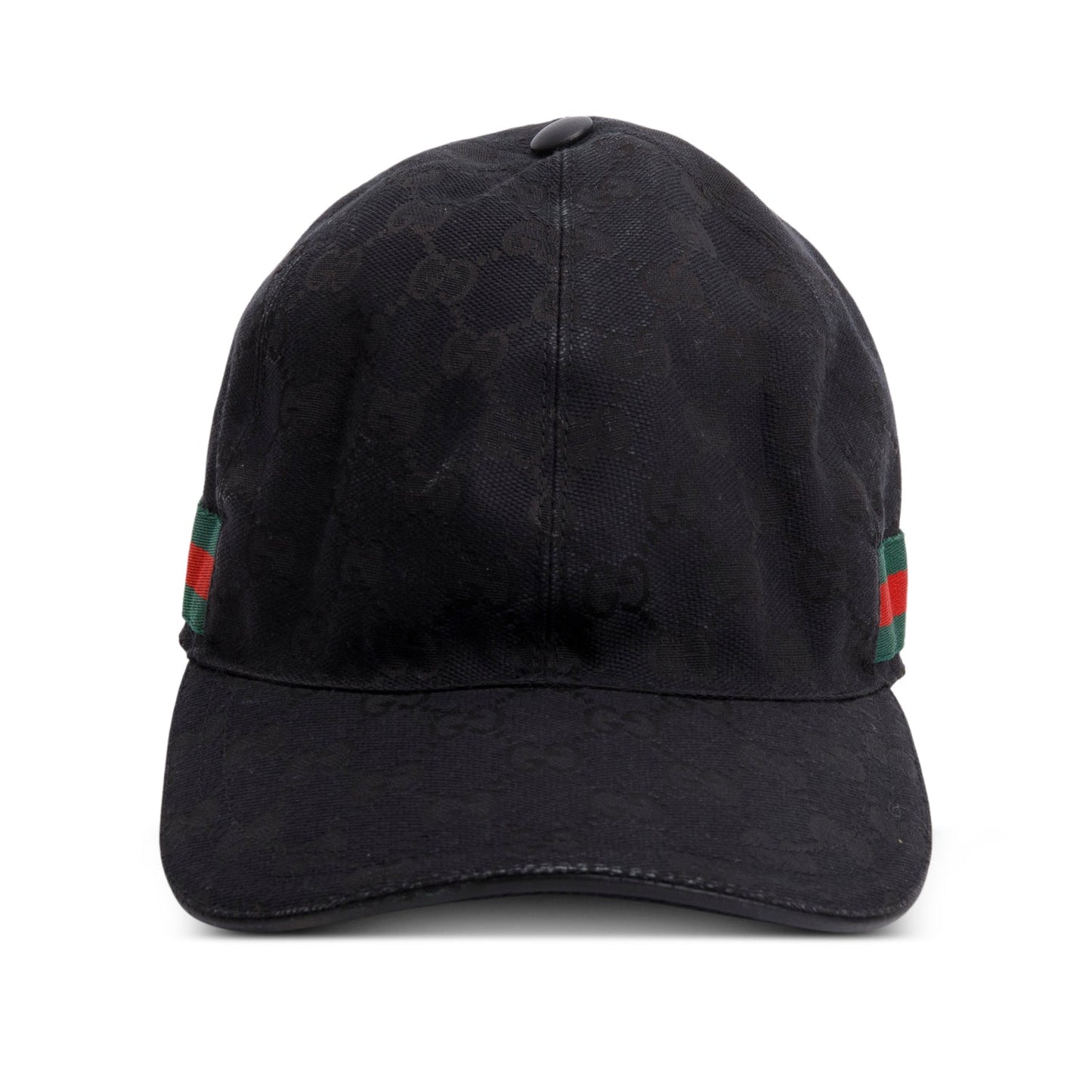 Gucci Black GG Canvas Baseball Hat with Web, Size M 58