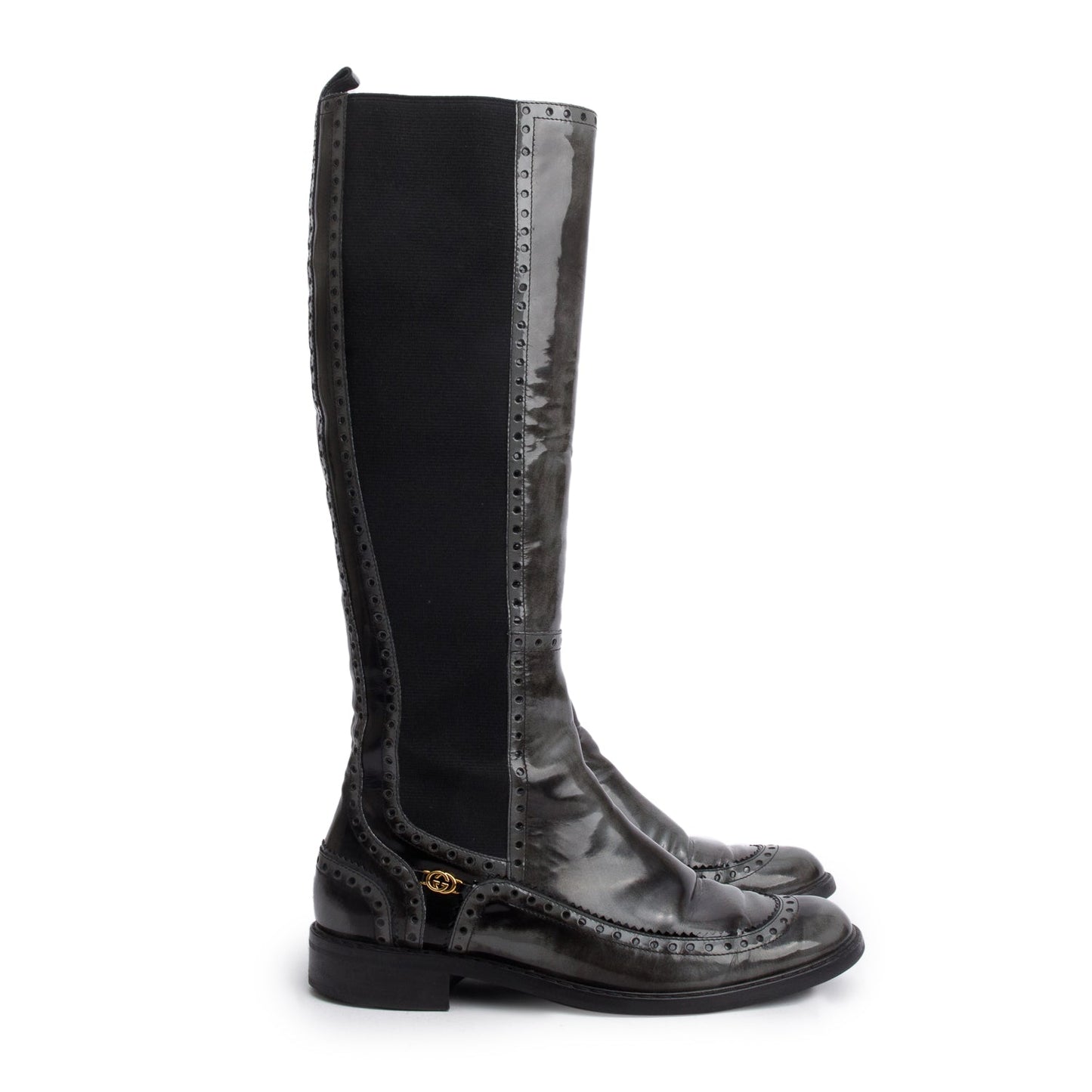 Gucci Black Patent Leather GG Knee High Boots, Size 40