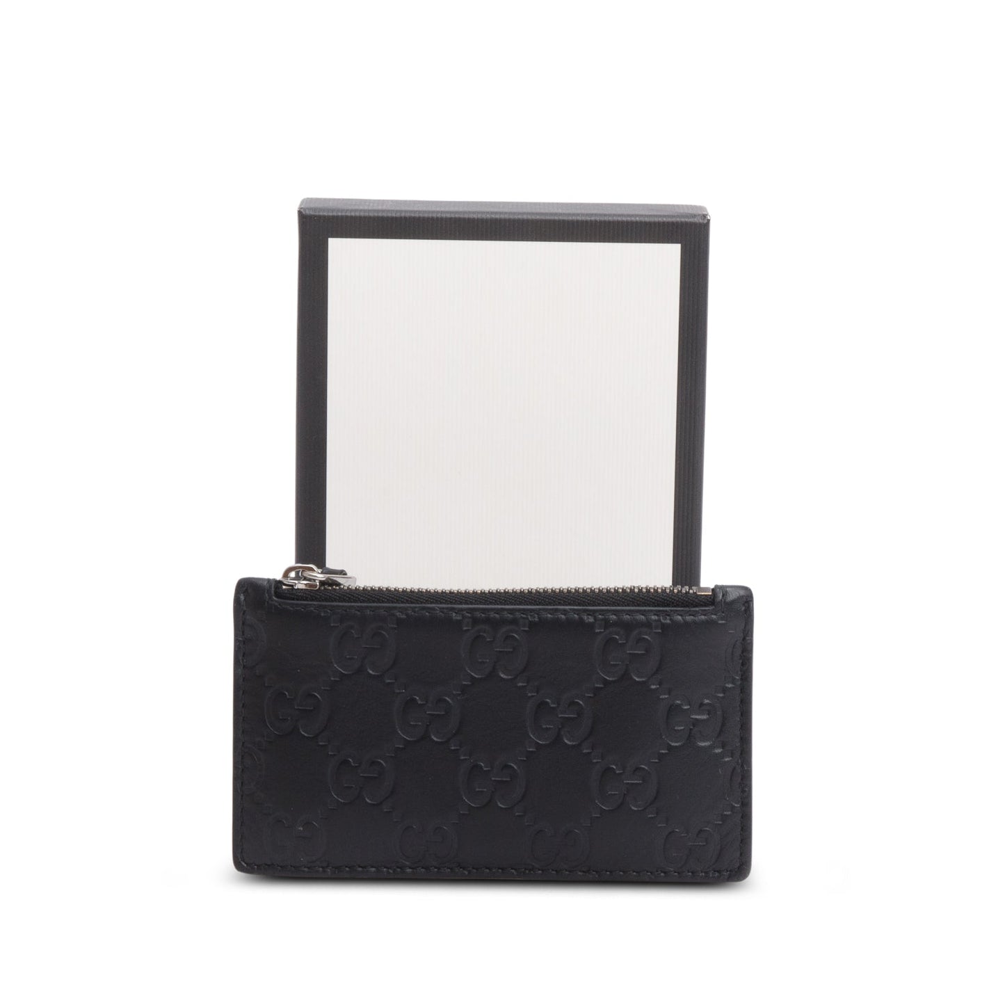 Gucci Black Signature Leather Zip Card Case