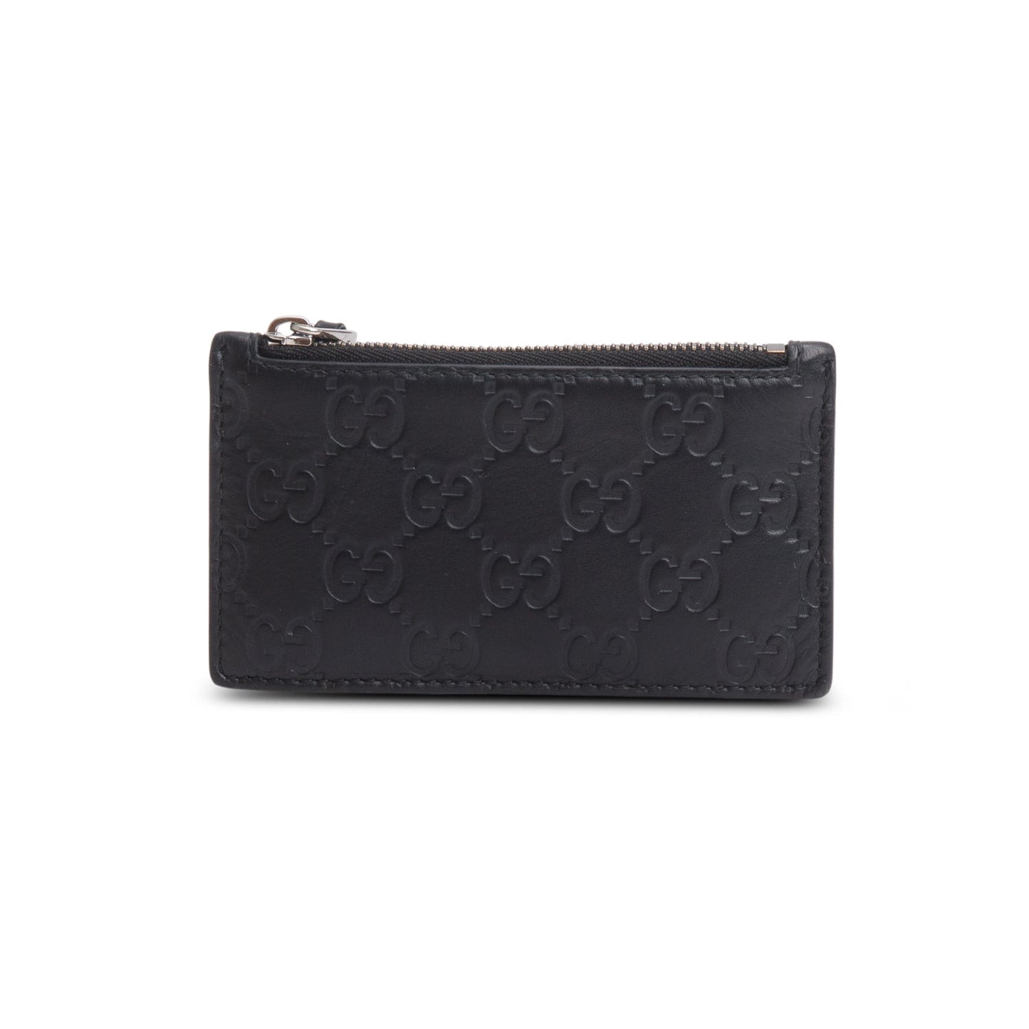 Gucci Black Signature Leather Zip Card Case