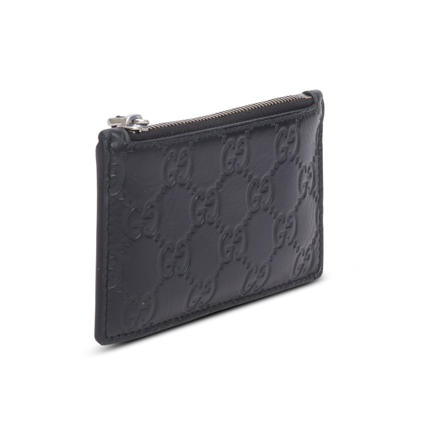 Gucci Black Signature Leather Zip Card Case
