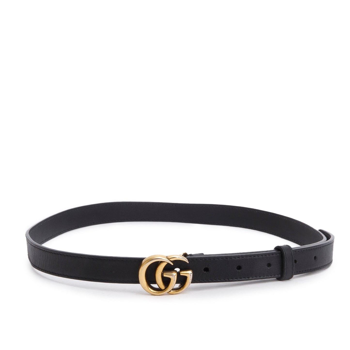 Gucci Black Leather GG Marmont Skinny Belt, 85 34