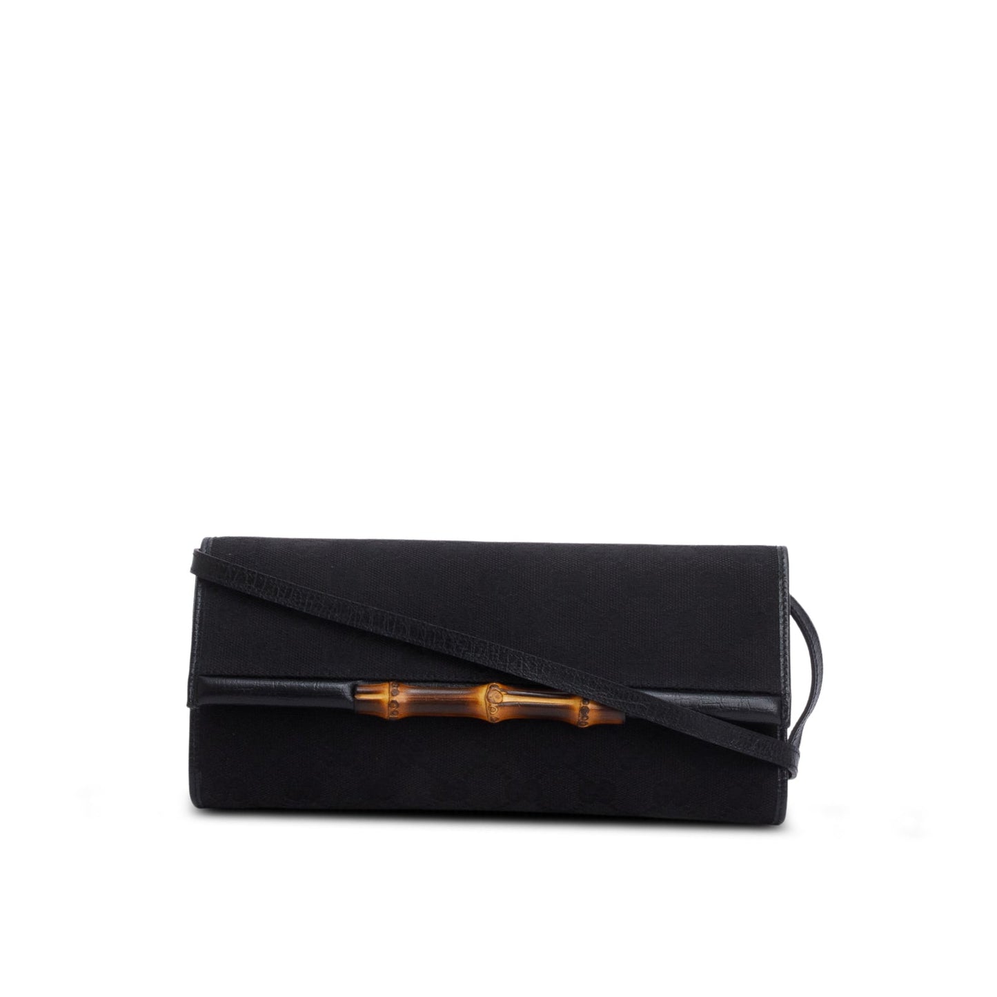 Gucci Black GG Canvas Bamboo Clutch Bag