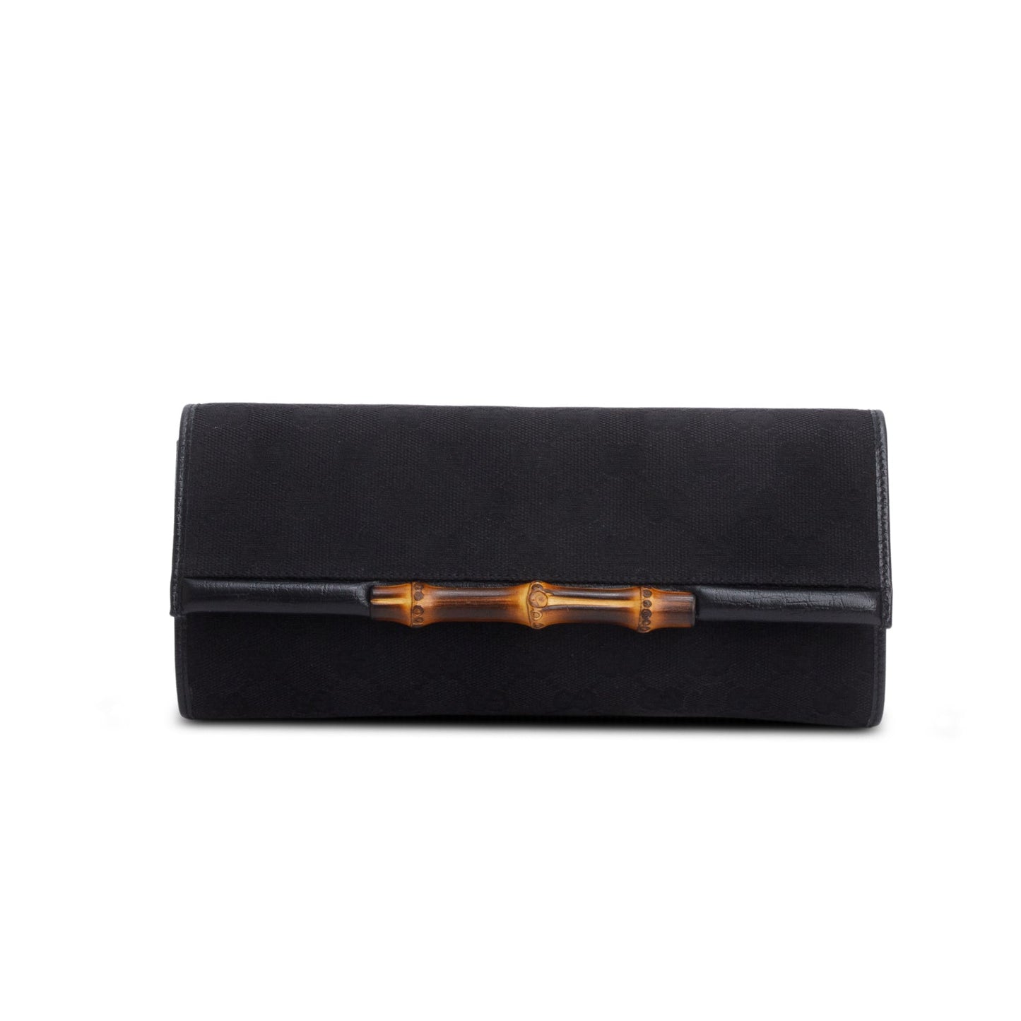 Gucci Black GG Canvas Bamboo Clutch Bag