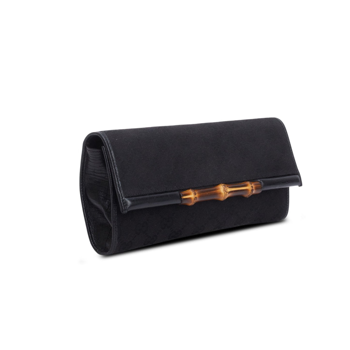 Gucci Black GG Canvas Bamboo Clutch Bag