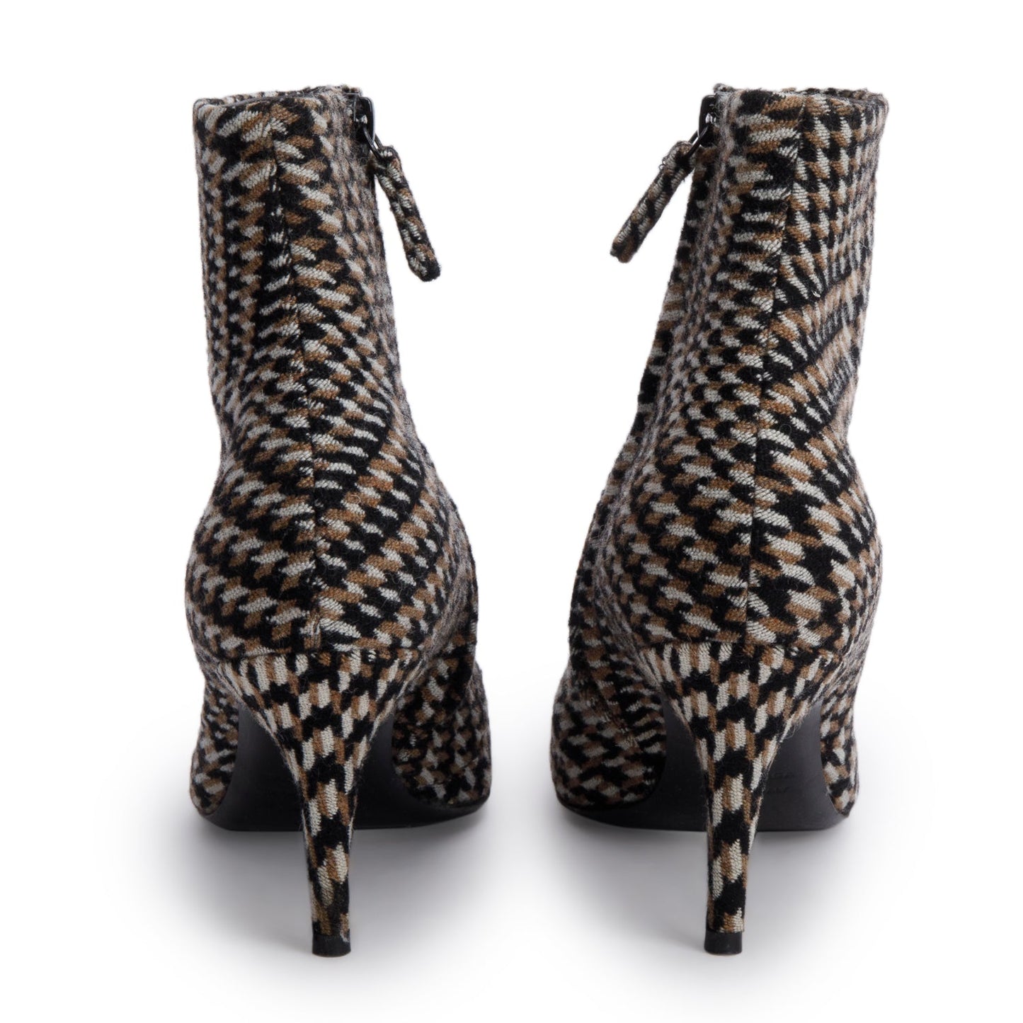 Balenciaga Black/Beige Houndstooth Wool BB Logo Knife Pointy Toe Ankle Boots, Size 37.5