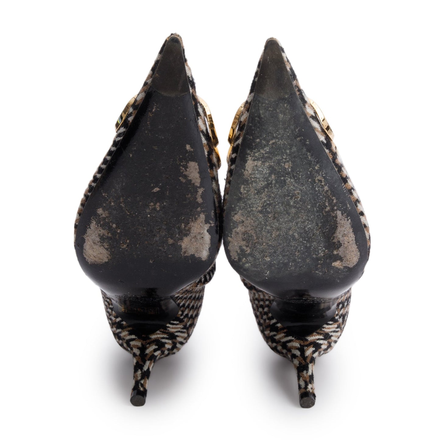Balenciaga Black/Beige Houndstooth Wool BB Logo Knife Pointy Toe Ankle Boots, Size 37.5