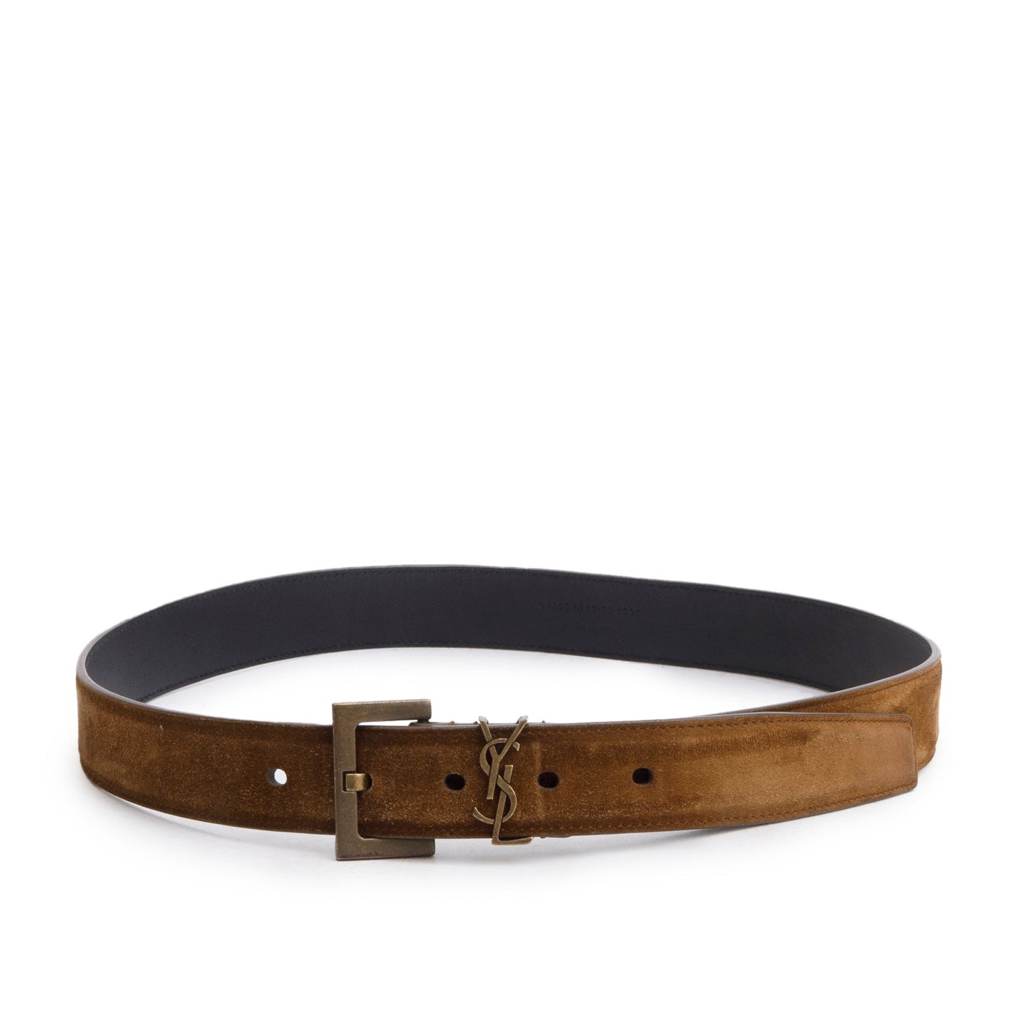 Saint Laurent 2020 Brown Suede Square Buckle Cassandre Belt 80