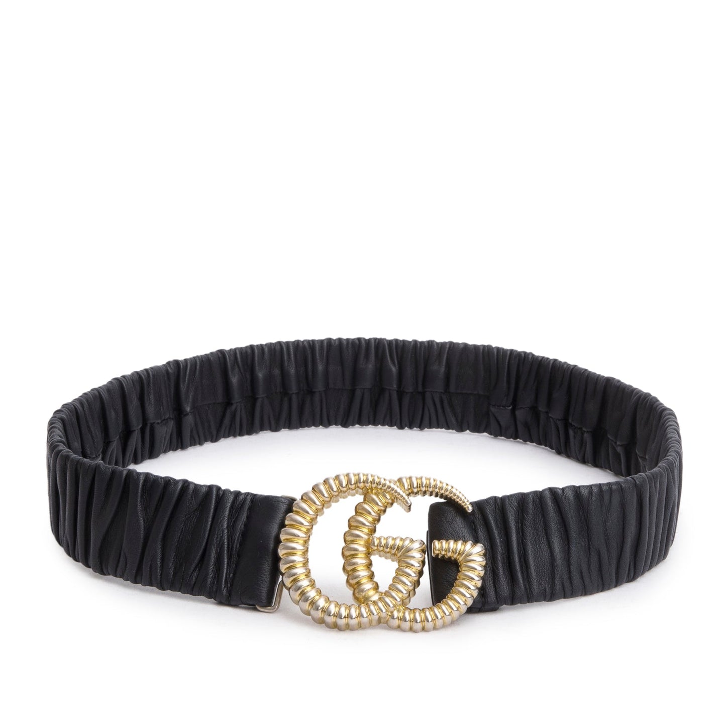 Gucci Black Leather Elastic Torchon Double G Buckle Belt, 80 32