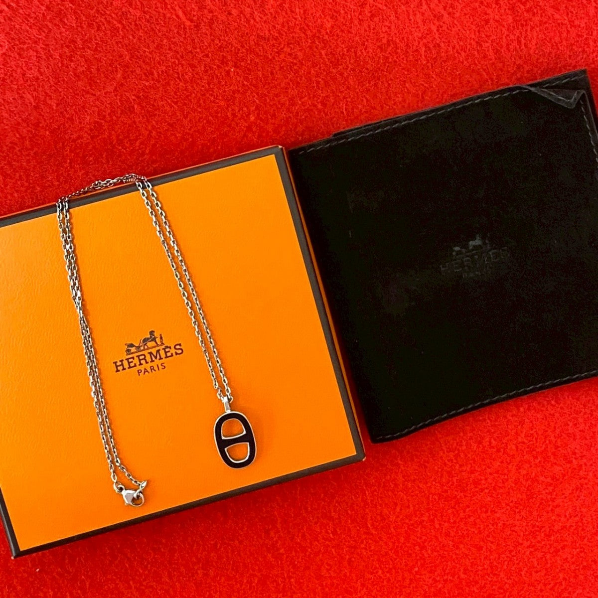 HERMES Necklace metal Silver Iliad Chain Dunkle Necklace