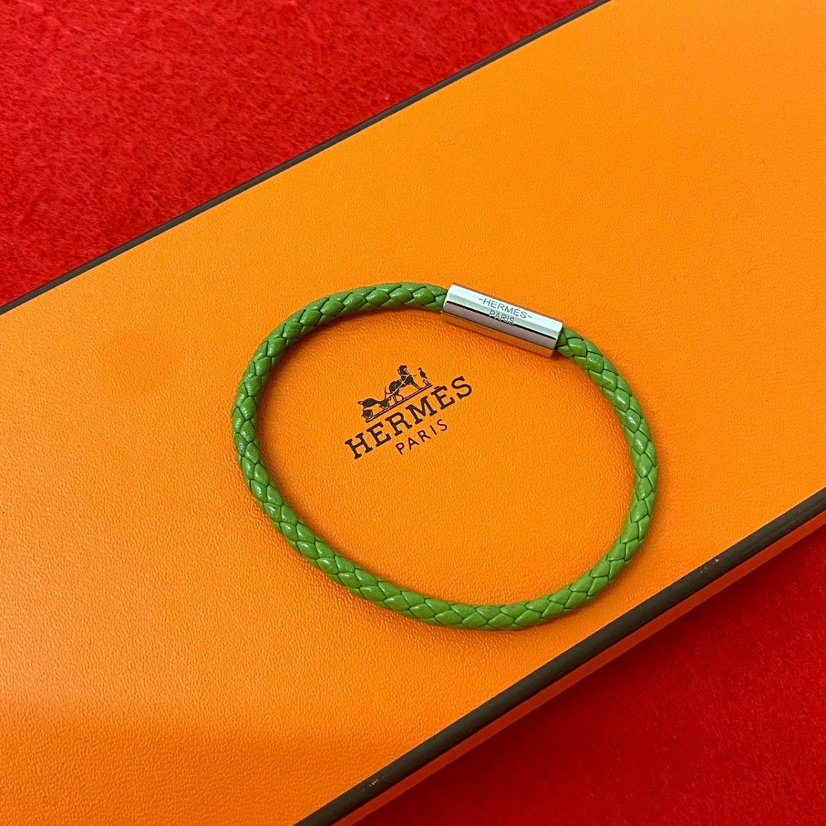 HERMES bracelet leather green Goliath