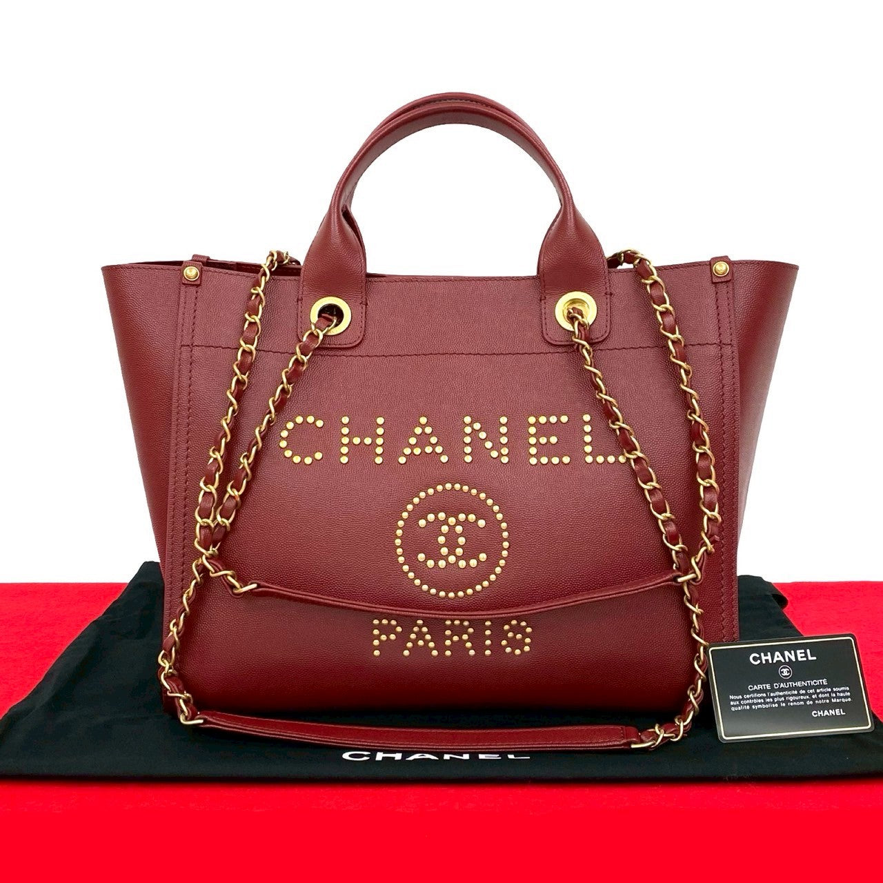 CHANEL Shoulder Bag Matt caviar skin Red Deauville