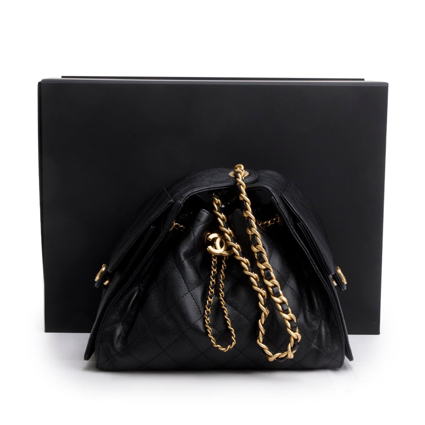 Chanel 2025 Black Caviar Leather 25 Small Bucket Bag