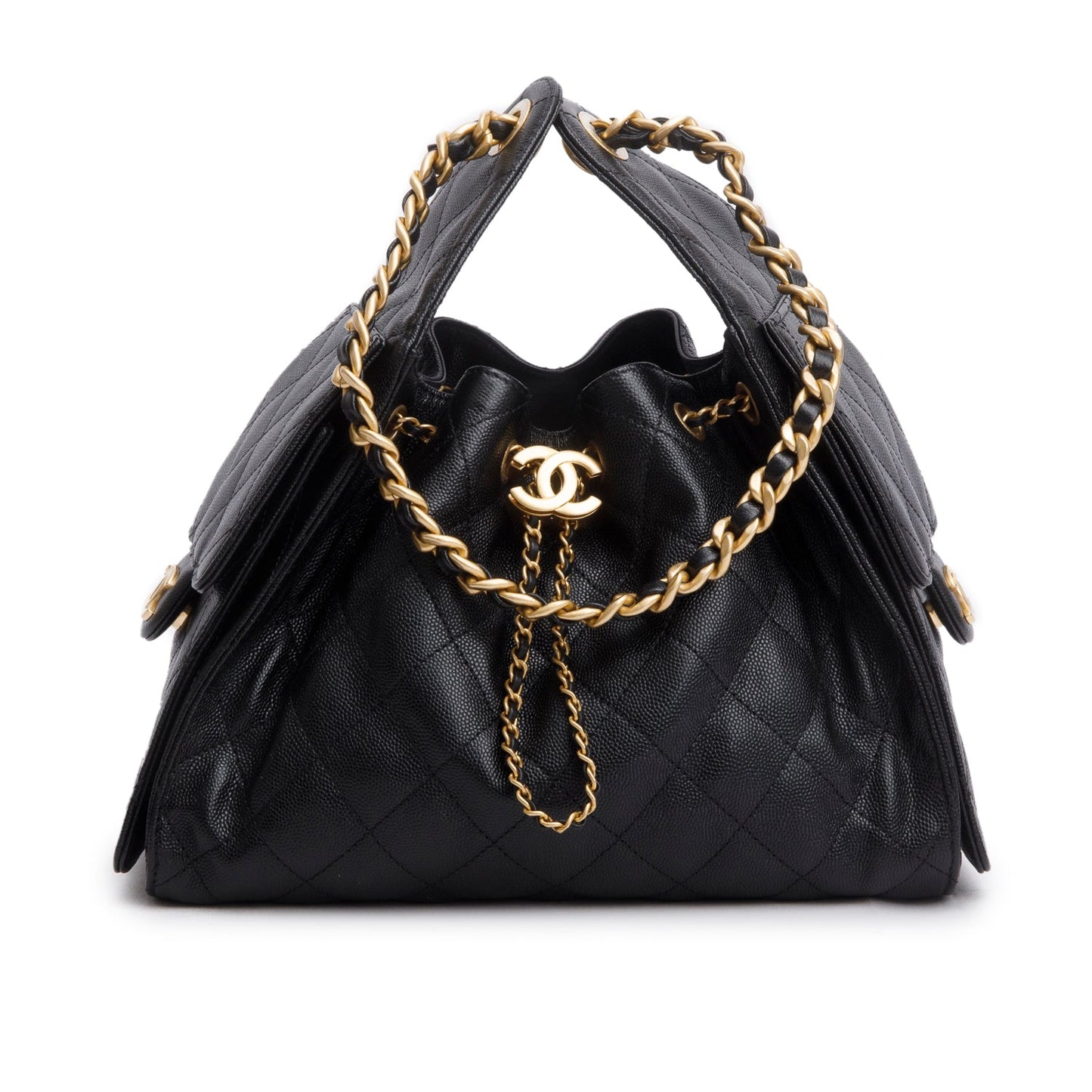 Chanel 2025 Black Caviar Leather 25 Small Bucket Bag