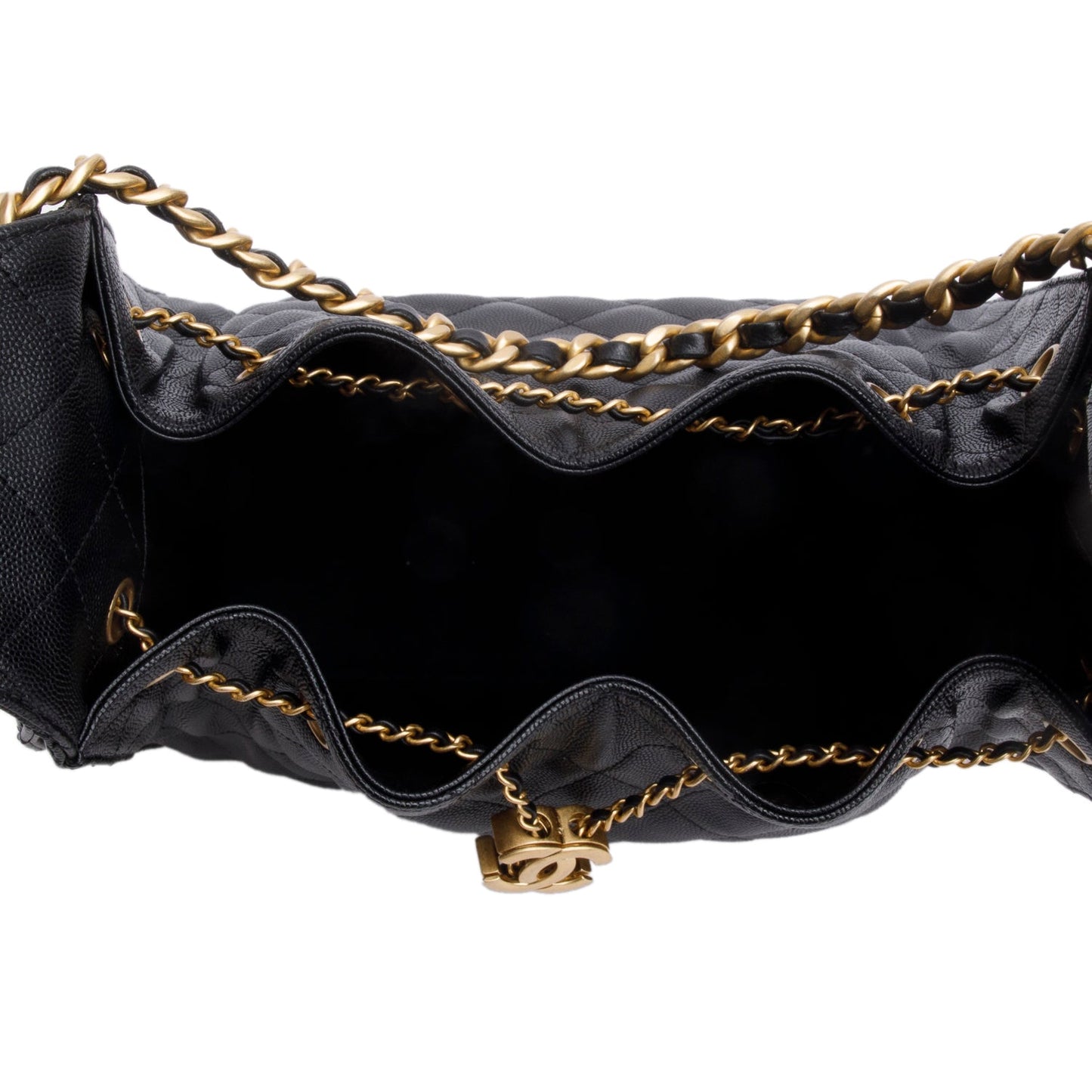 Chanel 2025 Black Caviar Leather 25 Small Bucket Bag
