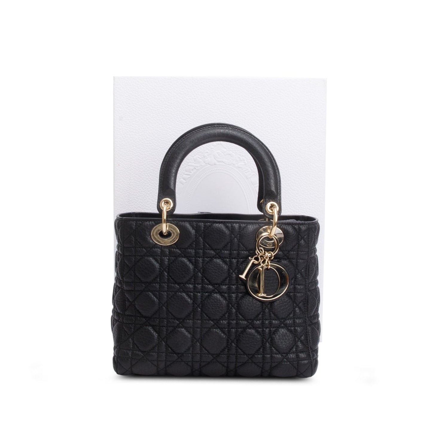 Christian Dior Black Grained Calfskin Cannage Medium Lady Dior