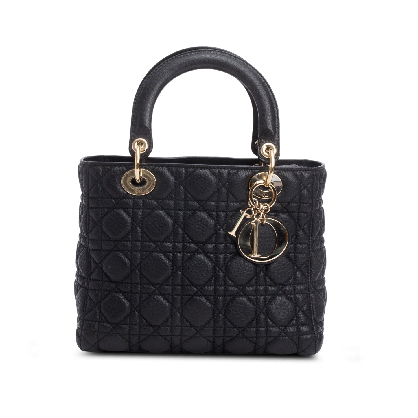 Christian Dior Black Grained Calfskin Cannage Medium Lady Dior